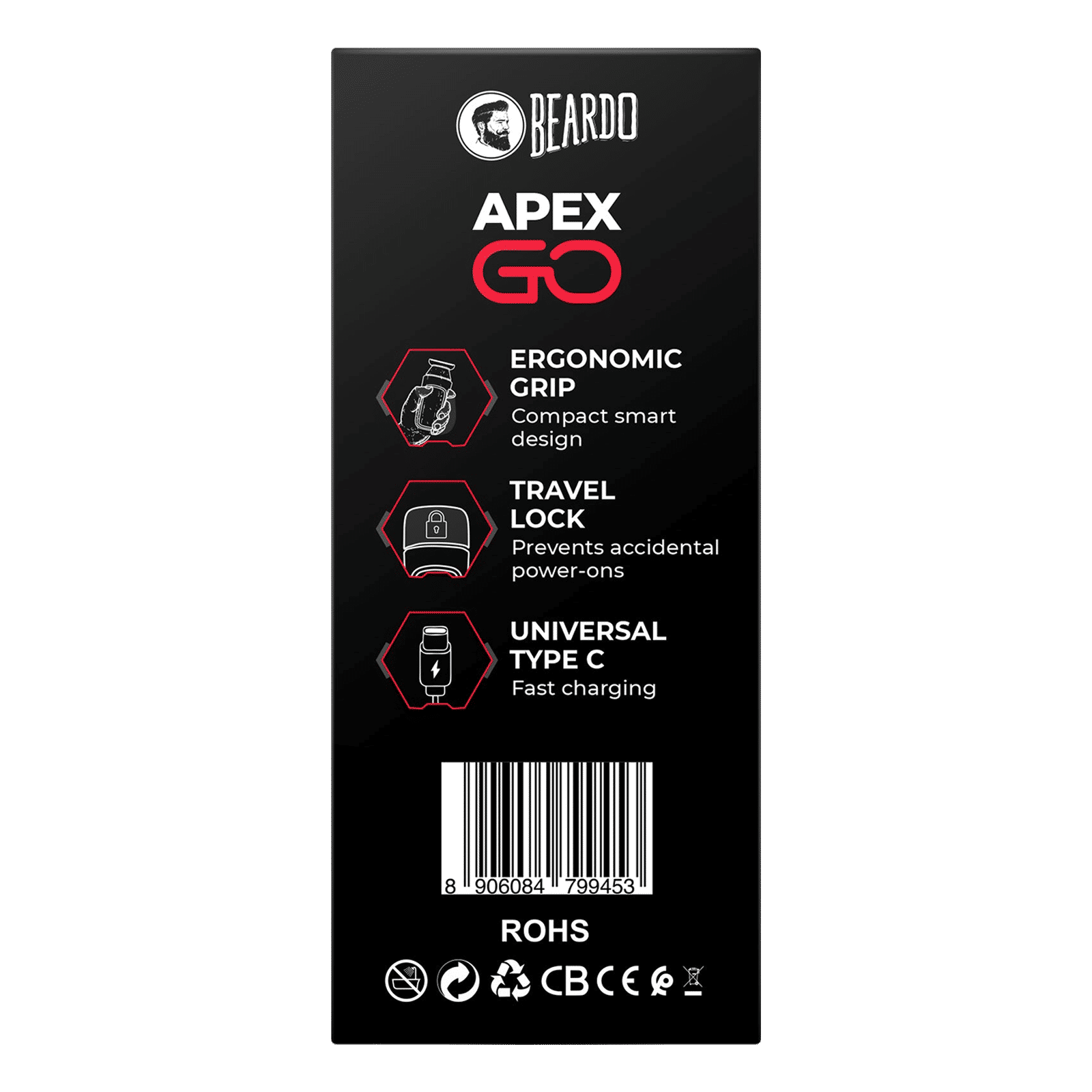BEARDO ApeX Go Rechargeable Cordless Dry Trimmer for Beard, Body & Hair with 3 Length Settings for Men (80mins Runtime, Skin-Safe Technology, Black)_6