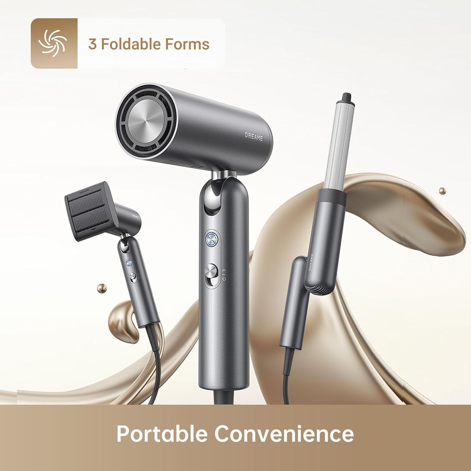 DREAME Pocket Hair Dryer with 5 Heat Settings (300 Million Negative Ions Per CM, Grey)_11