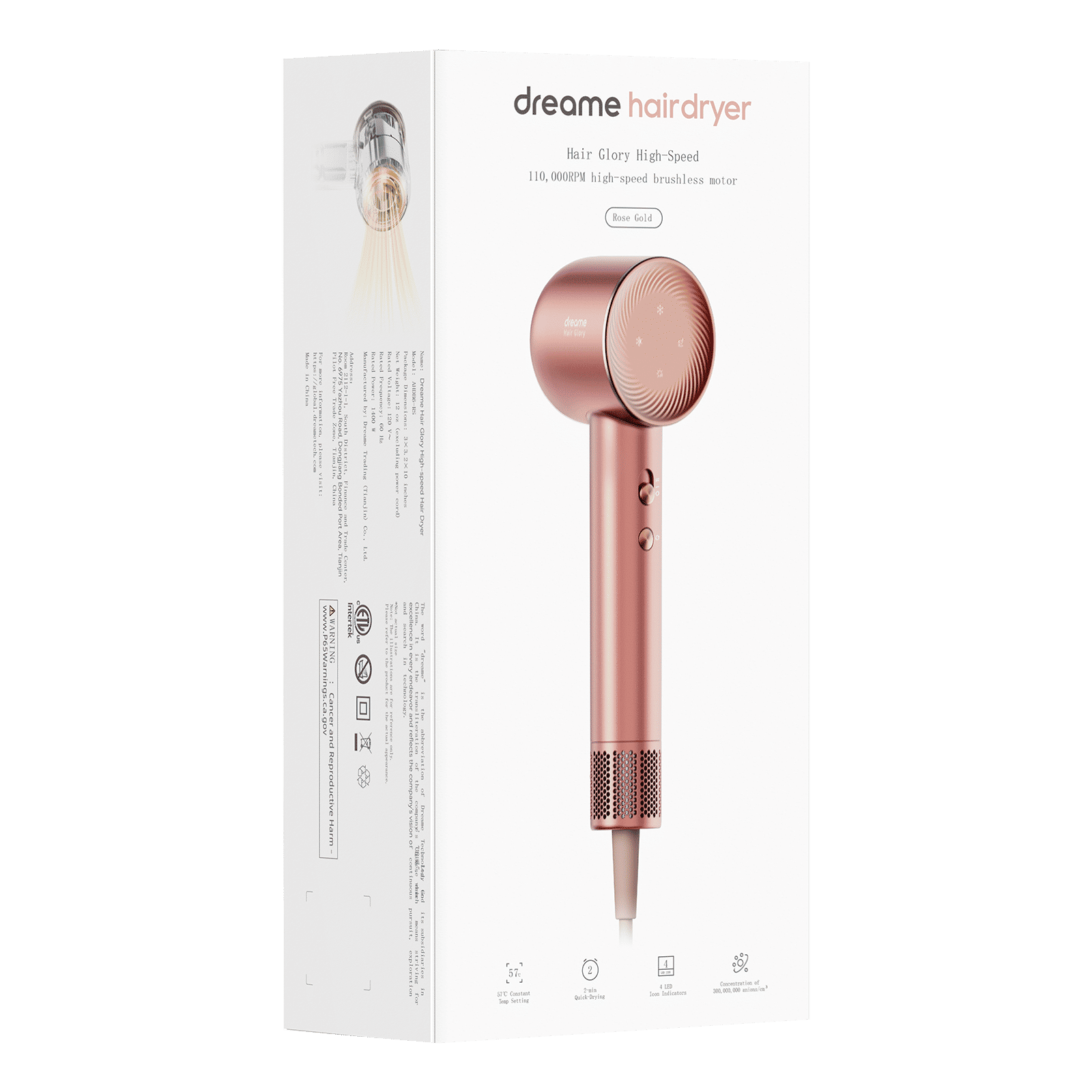 DREAME Glory Hair Dryer with 4 Heat Settings & Cool Blow (Negative Ion Technology, ROSE)_13
