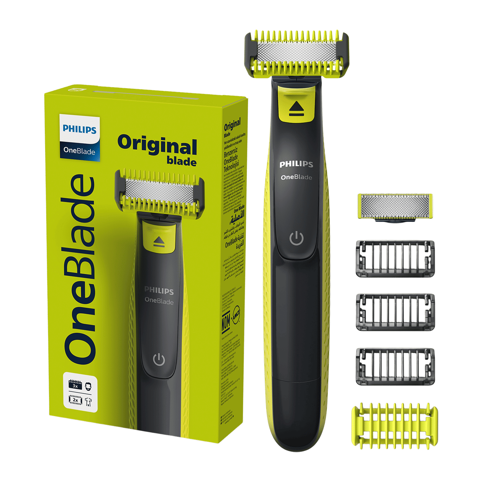 PHILIPS QP 2000 Series 2-in-1 Rechargeable Cordless Multipurpose Trimmer for Face & Body for Men (45mins Runtime, Unique OneBlade Technology, Lime Green)_1