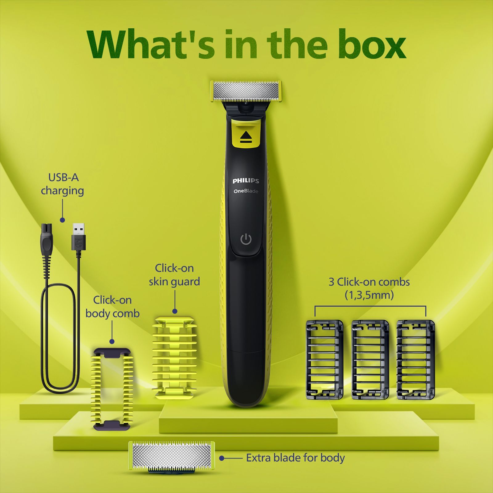 PHILIPS QP 2000 Series 2-in-1 Rechargeable Cordless Multipurpose Trimmer for Face & Body for Men (45mins Runtime, Unique OneBlade Technology, Lime Green)_10