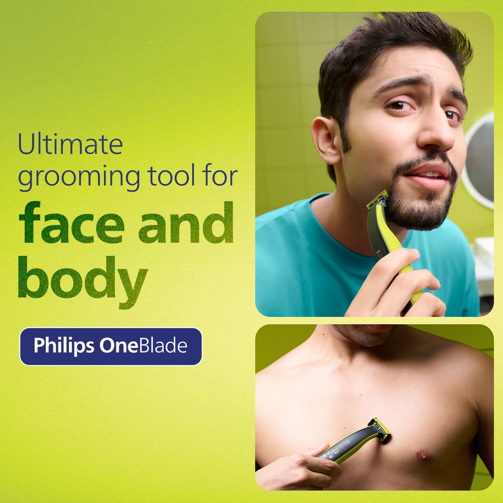 PHILIPS QP 2000 Series 2-in-1 Rechargeable Cordless Multipurpose Trimmer for Face & Body for Men (45mins Runtime, Unique OneBlade Technology, Lime Green)_3