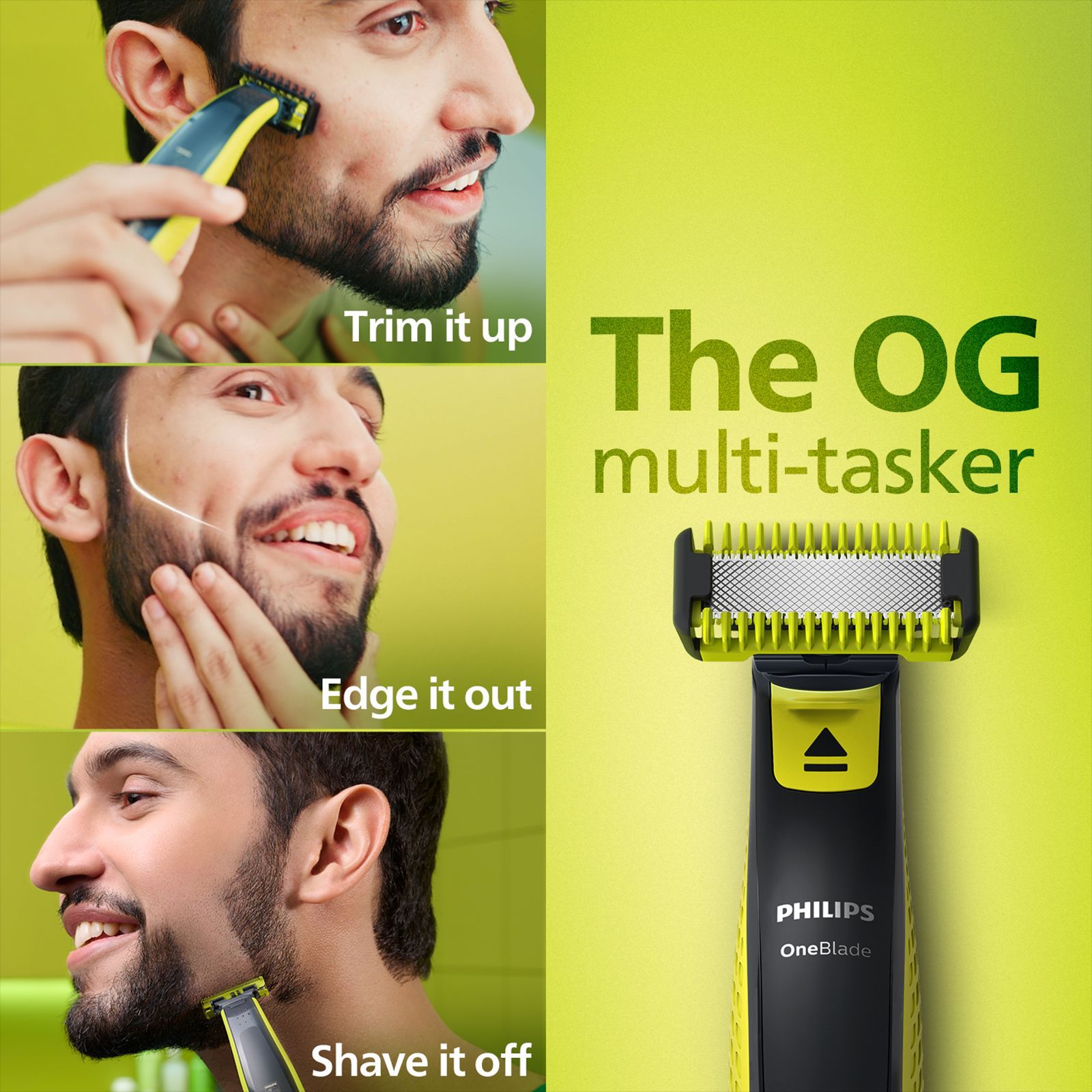 PHILIPS QP 2000 Series 2-in-1 Rechargeable Cordless Multipurpose Trimmer for Face & Body for Men (45mins Runtime, Unique OneBlade Technology, Lime Green)_4