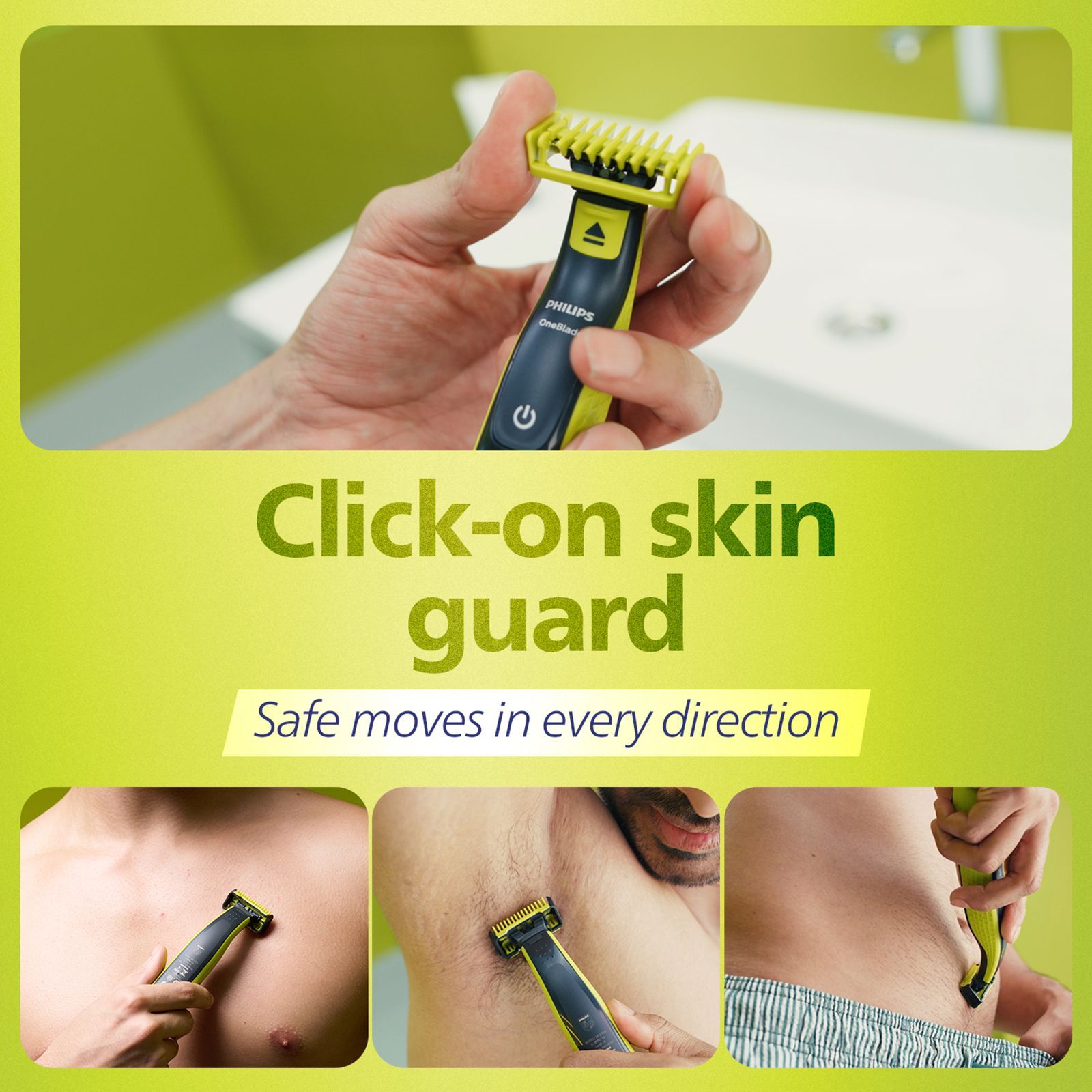 PHILIPS QP 2000 Series 2-in-1 Rechargeable Cordless Multipurpose Trimmer for Face & Body for Men (45mins Runtime, Unique OneBlade Technology, Lime Green)_5