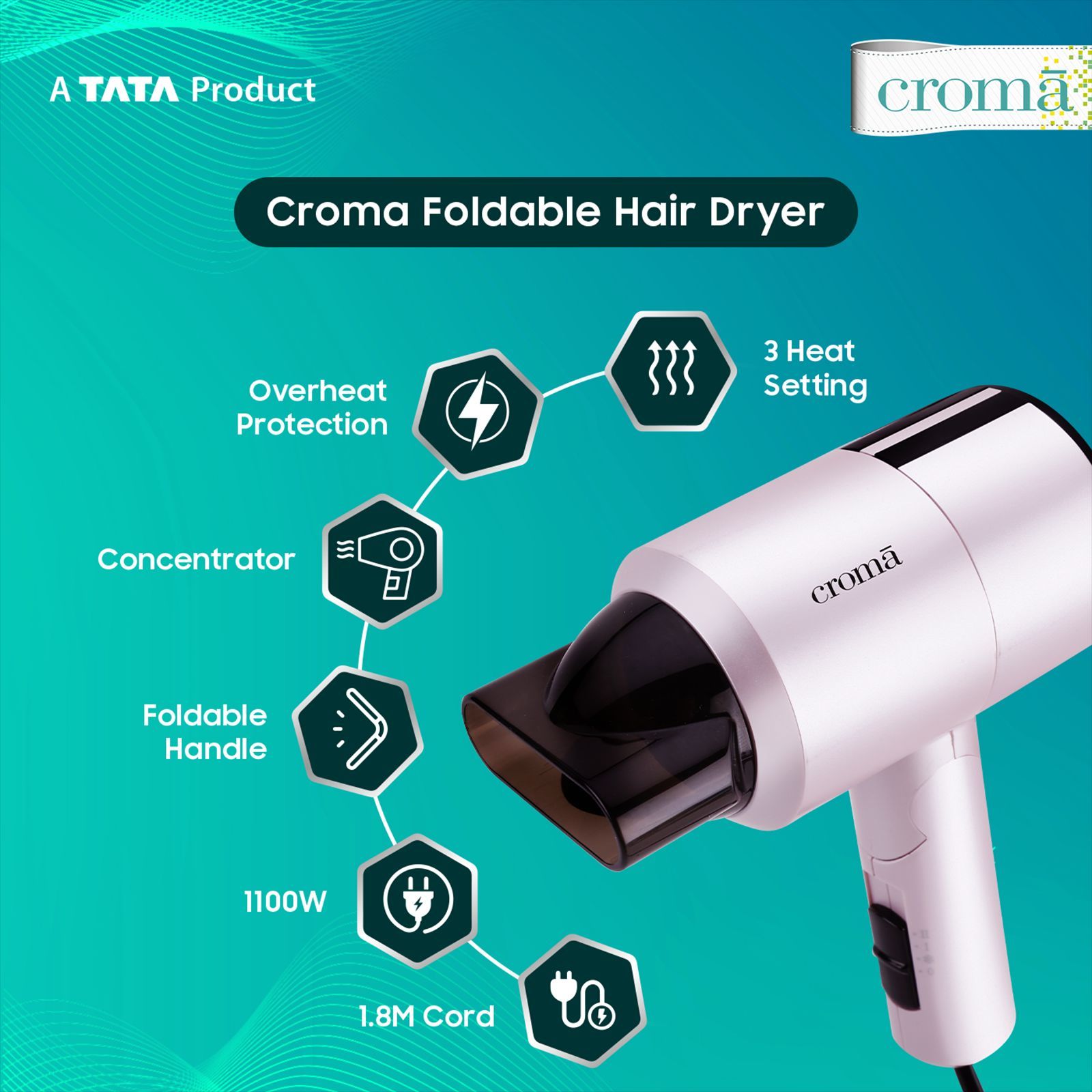 Croma Hair Dryer with 3 Heat Settings & Cool Shot (Overheat Protection, Pink)_13