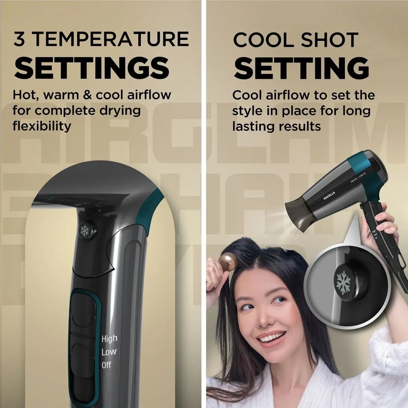 Havells Air Glam 3X Hair Dryer with 3 Heat Settings & Cool Shot (Hypersonic Powerful Motor, Black)_12