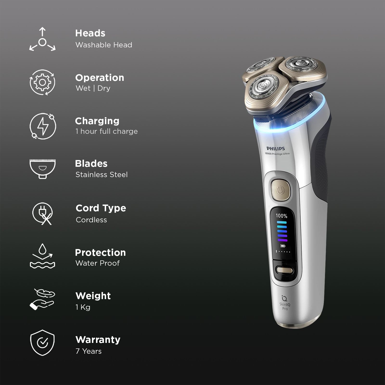 Philips i9000 Prestige Ultra Rechargeable Cordless Electric Shaver for Face & Neck for Men (60mins Runtime, Skin IQ Pro Technology, Chrome)_2