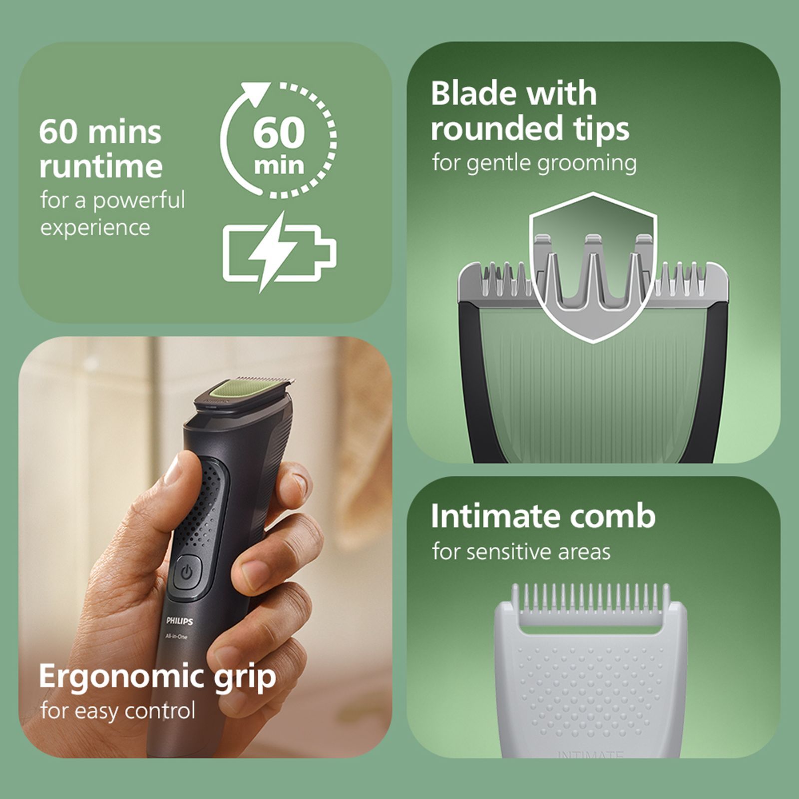 Philips 3000 Series 8-in-1 Rechargeable Cordless Multipurpose Trimmer for Face, Body and Intimate Areas for Men (60mins Runtime, Self Sharpening Blades, Black)_6