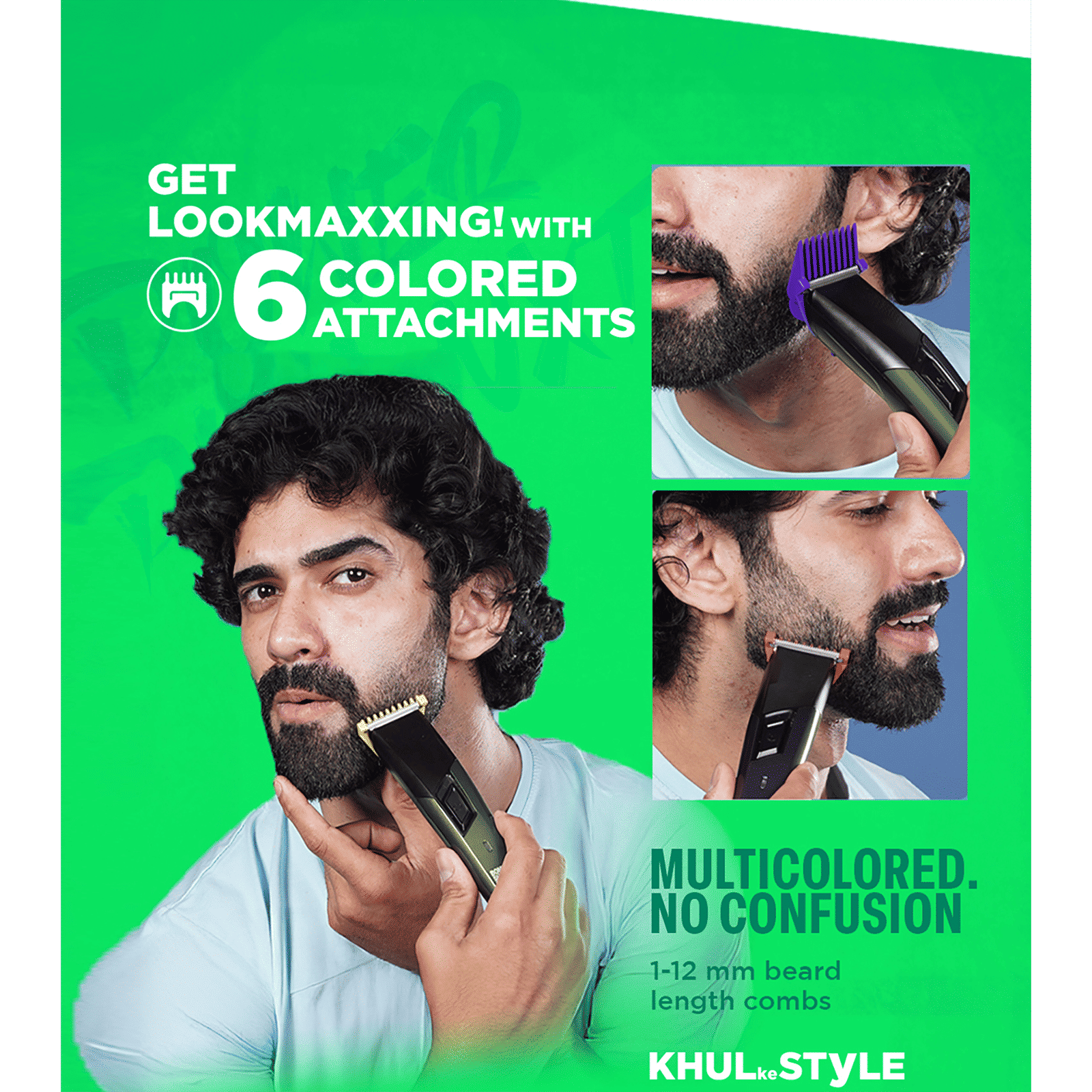 Bombay Shaving Company Power Play Nxt Rechargeable Cordless Dry Trimmer for Beard & Moustache with 6 Length Settings for Men (90mins Runtime, Self Sharpening Blades, Green)_5