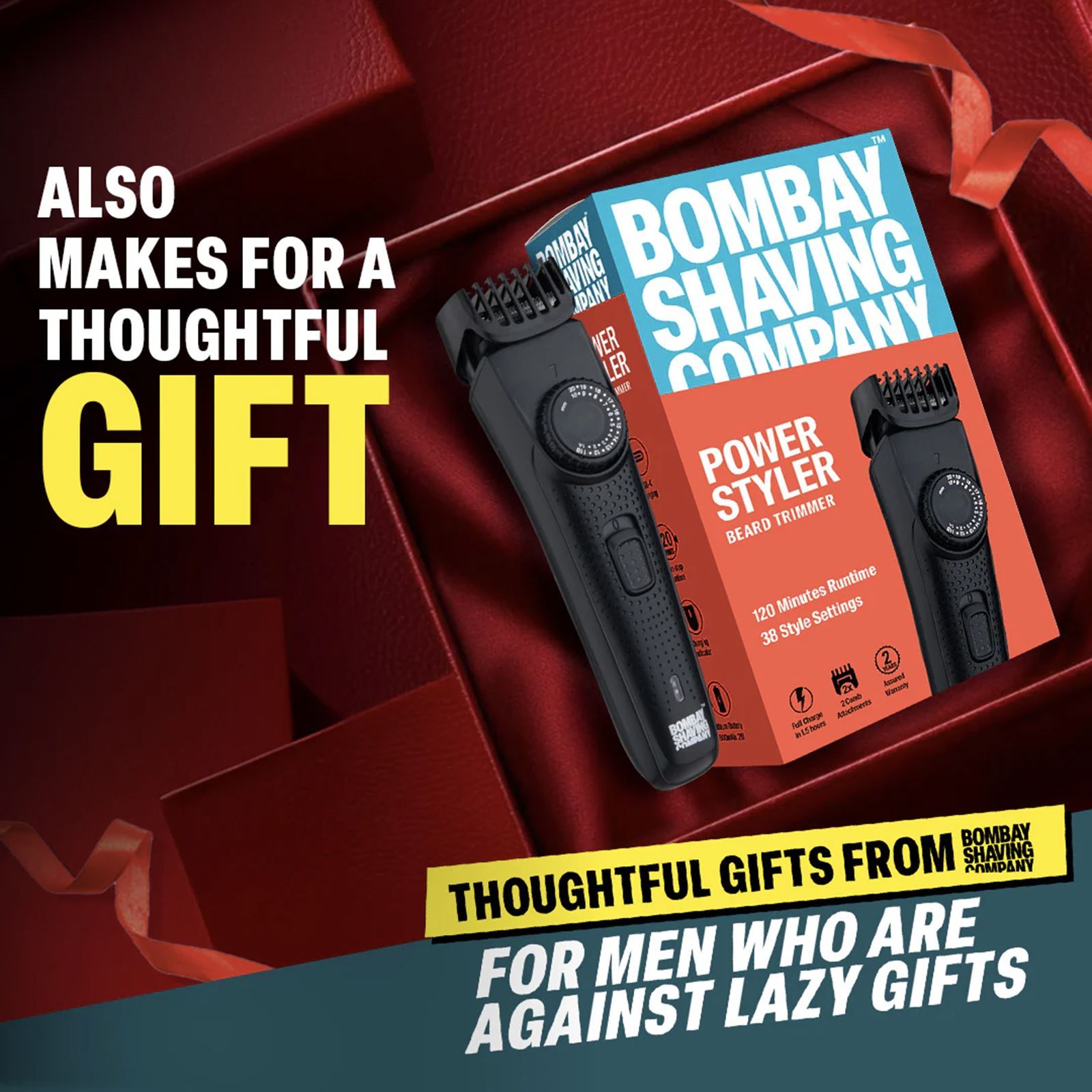 Bombay Shaving Company Power Styler Rechargeable Cordless Dry Trimmer for Beard, Moustache & Head with 38 Length Settings for Men (120mins Runtime, Flash Charging, Black)_7