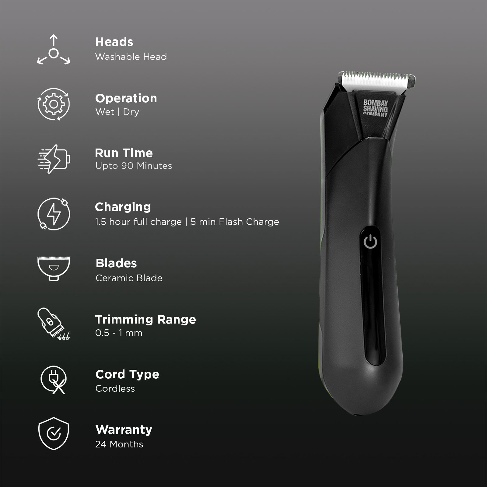 Bombay Shaving Company Blo Rechargeable Cordless Wet & Dry Trimmer for Body & Intimate Areas with 2 Length Settings for Men (90min Runtime, Flash Charging, Black) Bombay Shaving Company Blo Rechargeable Cordless Wet & Dry Trimmer for Body & Intimate Areas with 2 Length Settings for Men (90min Runtime, Flash Charging, Black)_2