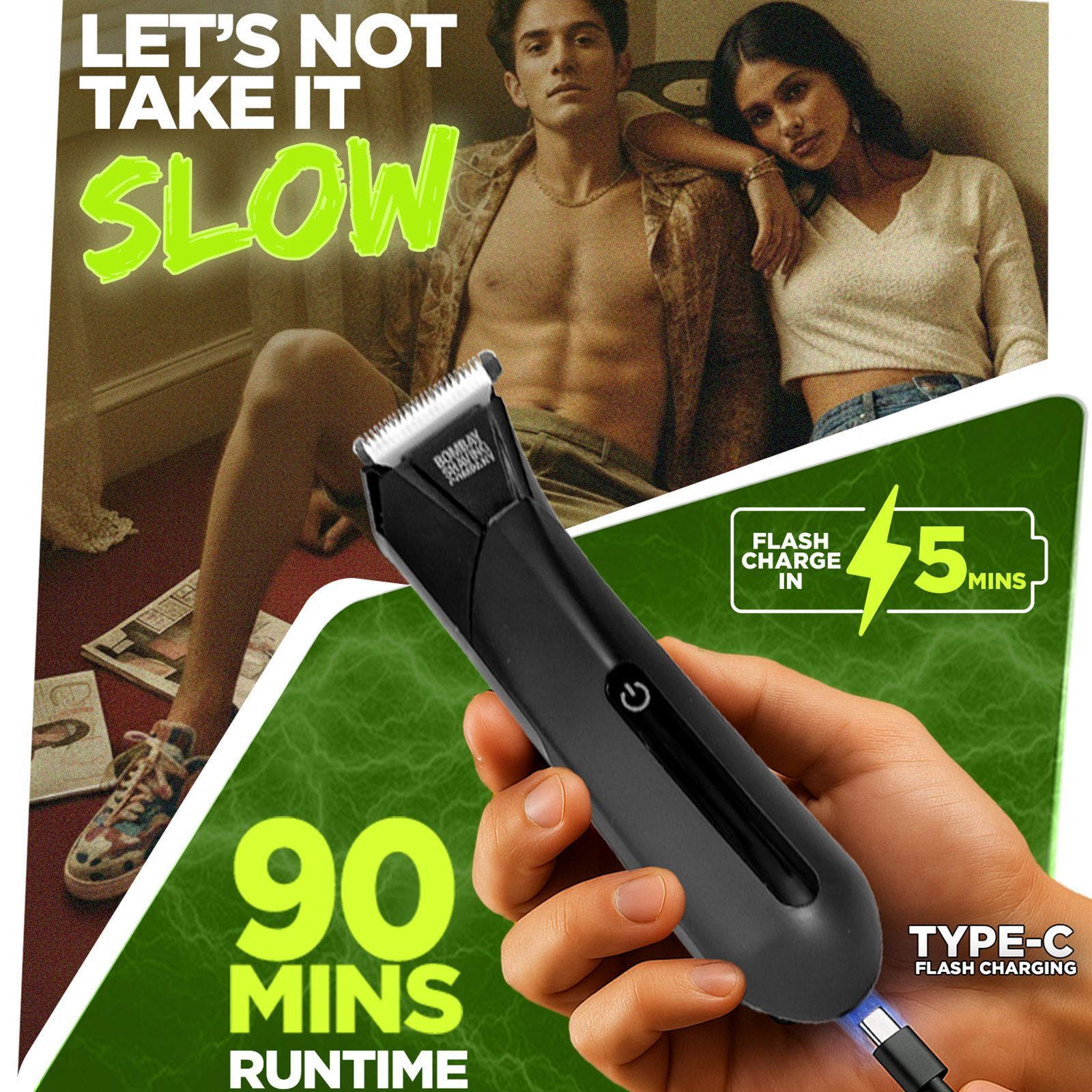 Bombay Shaving Company Blo Rechargeable Cordless Wet & Dry Trimmer for Body & Intimate Areas with 2 Length Settings for Men (90min Runtime, Flash Charging, Black)_6