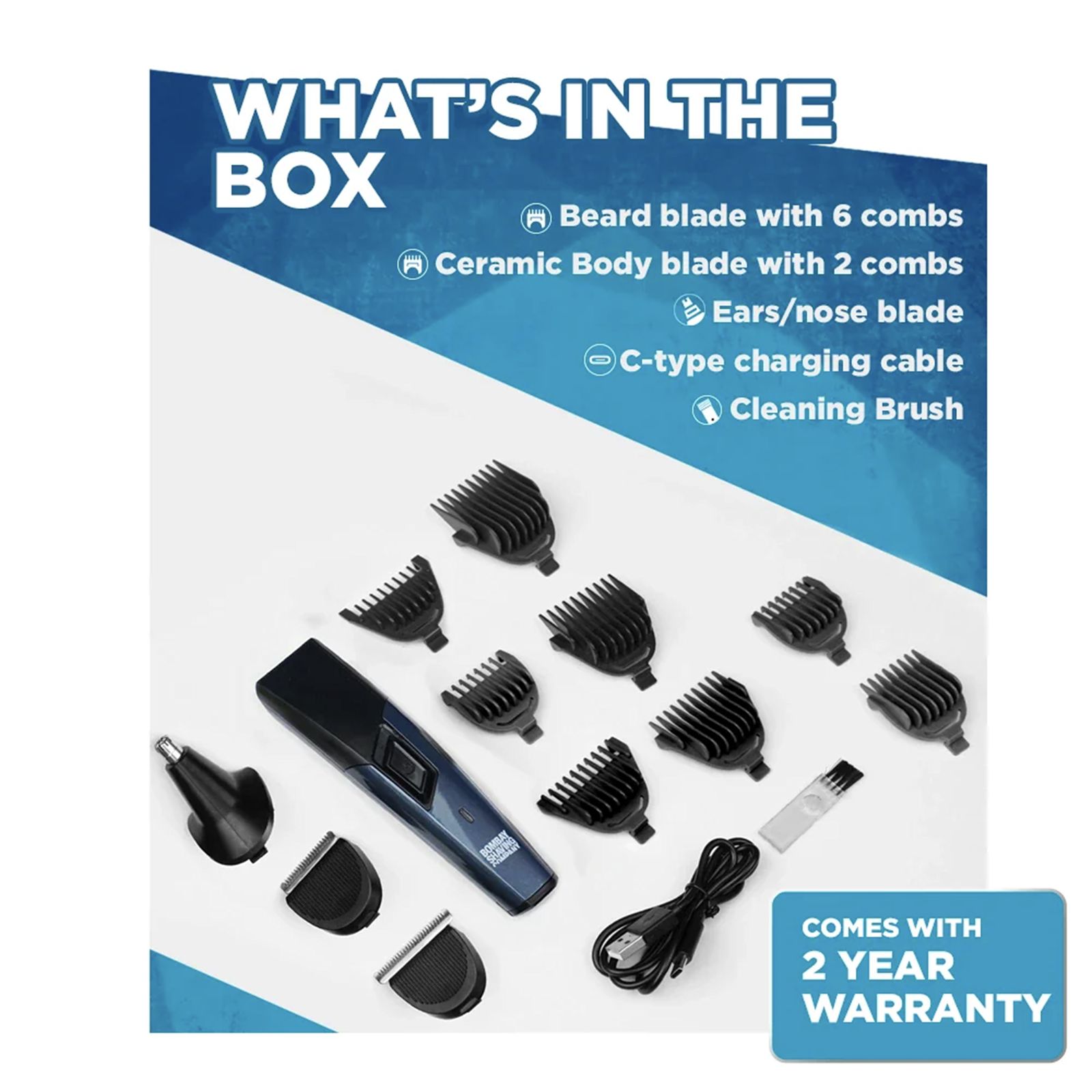 Bombay Shaving Company Power Groomer 11-in-1 Rechargeable Cordless Multipurpose Trimmer for Beard, Face, Body & Intimate Areas for Men (90mins Runtime, Flash Charging, Blue)_3