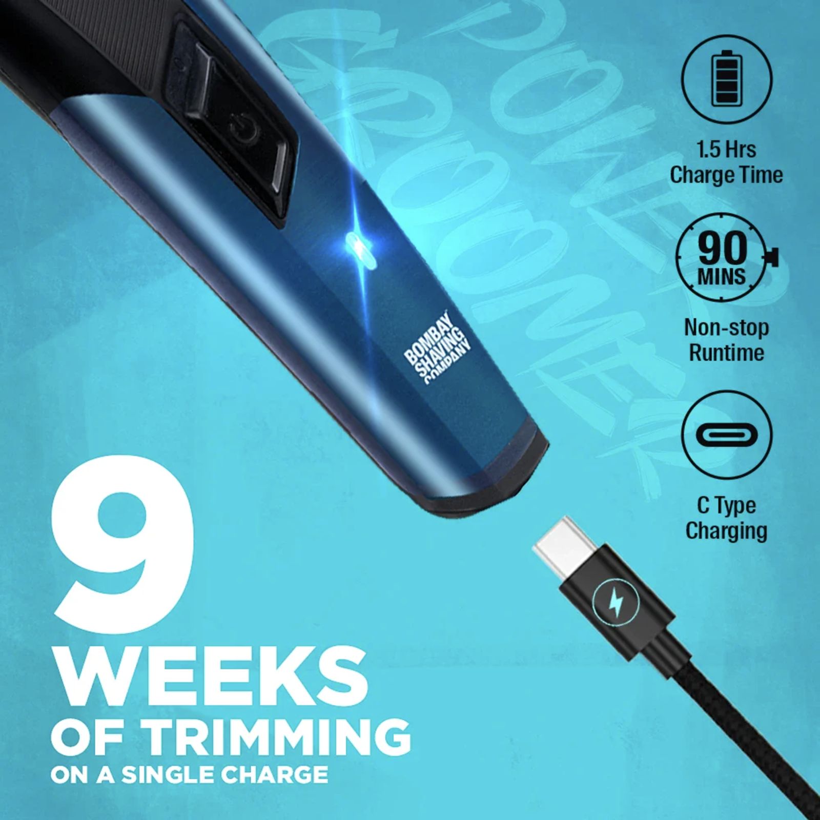 Bombay Shaving Company Power Groomer 11-in-1 Rechargeable Cordless Multipurpose Trimmer for Beard, Face, Body & Intimate Areas for Men (90mins Runtime, Flash Charging, Blue)_6