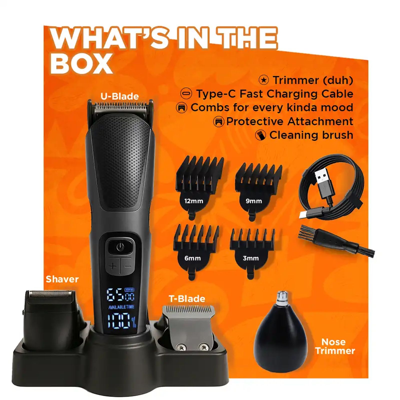 Bombay Shaving Company Legend 365 12-in-1 Rechargeable Cordless Multipurpose Trimmer for Beard, Ear, Nose, Body, Underarms & Intimate Areas for Men (300mins Runtime, Smart RPM Technology, Black)_3