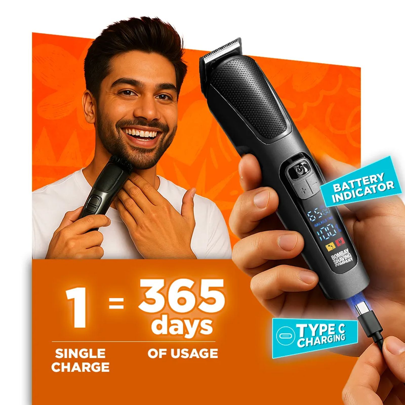 Bombay Shaving Company Legend 365 12-in-1 Rechargeable Cordless Multipurpose Trimmer for Beard, Ear, Nose, Body, Underarms & Intimate Areas for Men (300mins Runtime, Smart RPM Technology, Black)_4