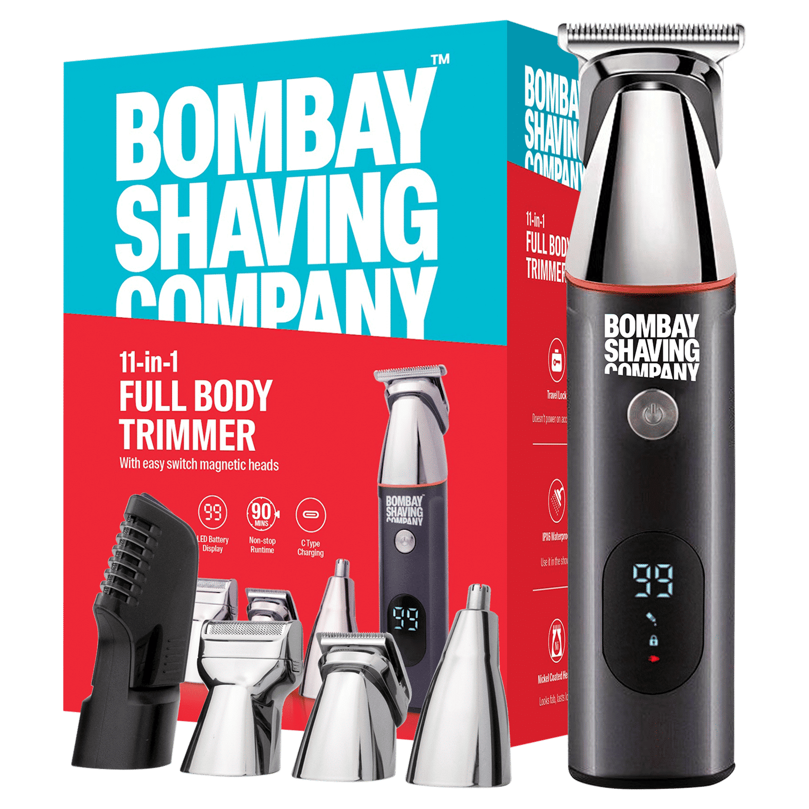 Bombay Shaving Company Rechargeable Cordless Multipurpose Trimmer for Beard, Body, Intimate Areas, Shave, Nose & Ear for Men (90min Runtime, IPX6 Waterproof, Grey)_1