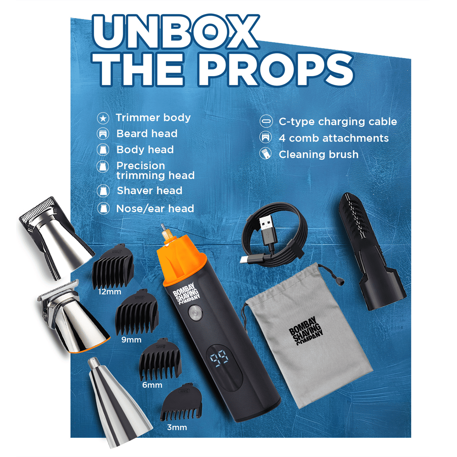 Bombay Shaving Company Rechargeable Cordless Multipurpose Trimmer for Beard, Body, Intimate Areas, Shave, Nose & Ear for Men (90min Runtime, IPX6 Waterproof, Grey)_2