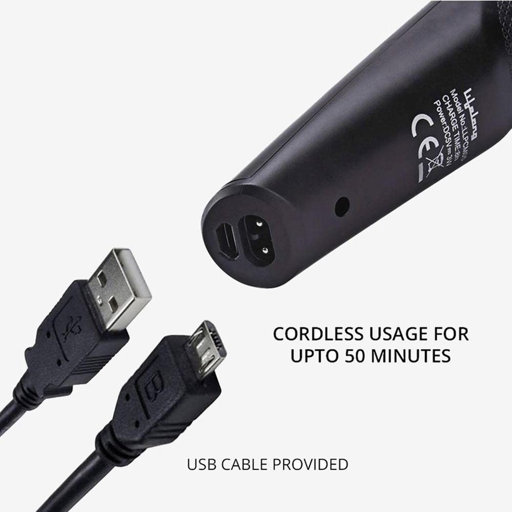 Lifelong LLPCM05 Rechargeable Cordless Dry Trimmer for Face with 20 Length Settings for Men (50min Runtime, Quick Charging, Black)_7