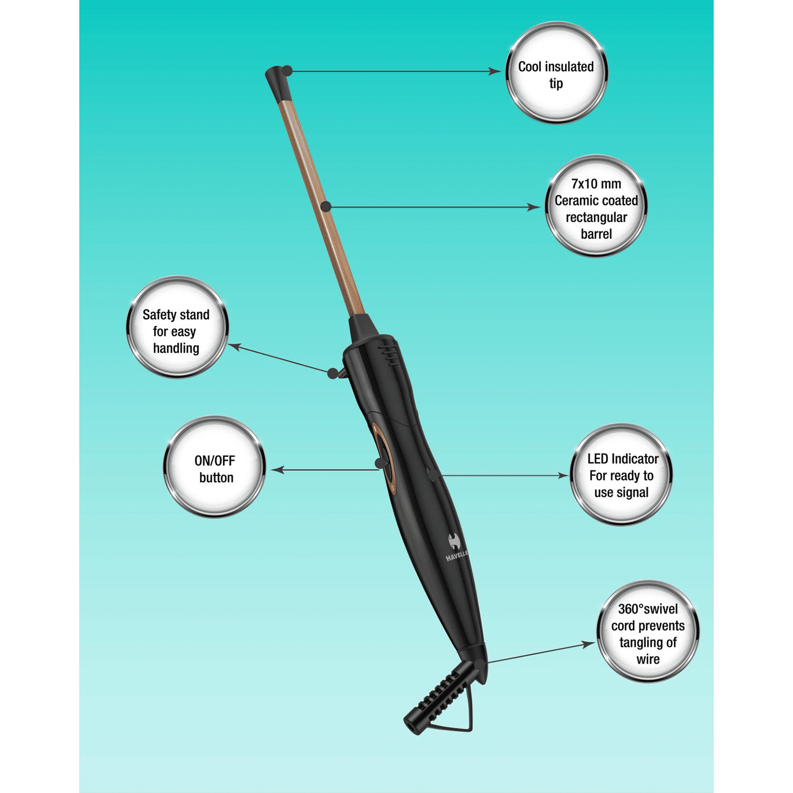 HAVELLS Hair Curler with Cool Insulated Tip (Bronze) HAVELLS Hair Curler with Cool Insulated Tip (Bronze)_5