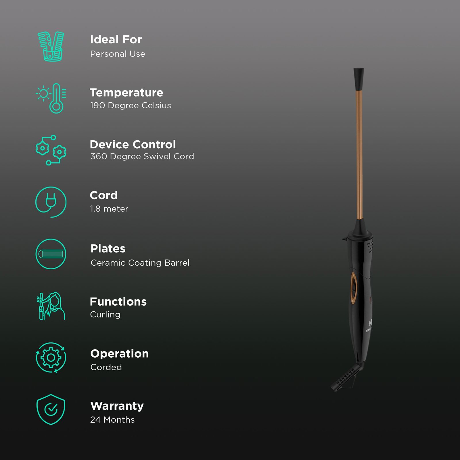 HAVELLS Hair Curler with Cool Insulated Tip (Bronze) HAVELLS Hair Curler with Cool Insulated Tip (Bronze)_3