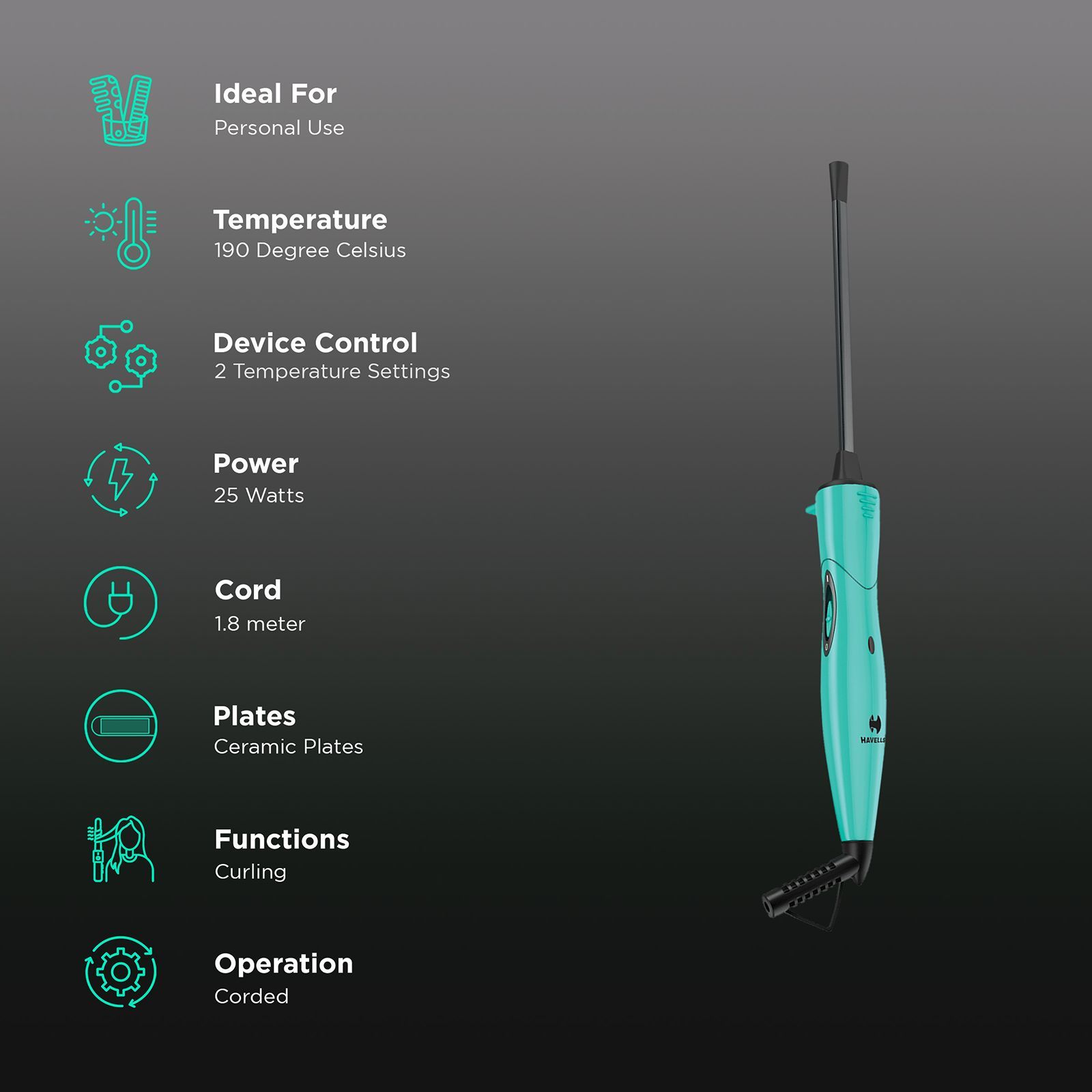 HAVELLS Hair Curler with 2 Temperature Settings (Green and Black) HAVELLS Hair Curler with 2 Temperature Settings (Green and Black)_3