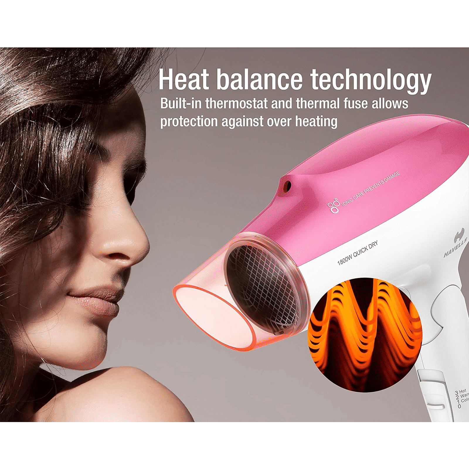 HAVELLS Hair Dryer with 3 Heat Settings (Heat Balance Technology, Pink)_7