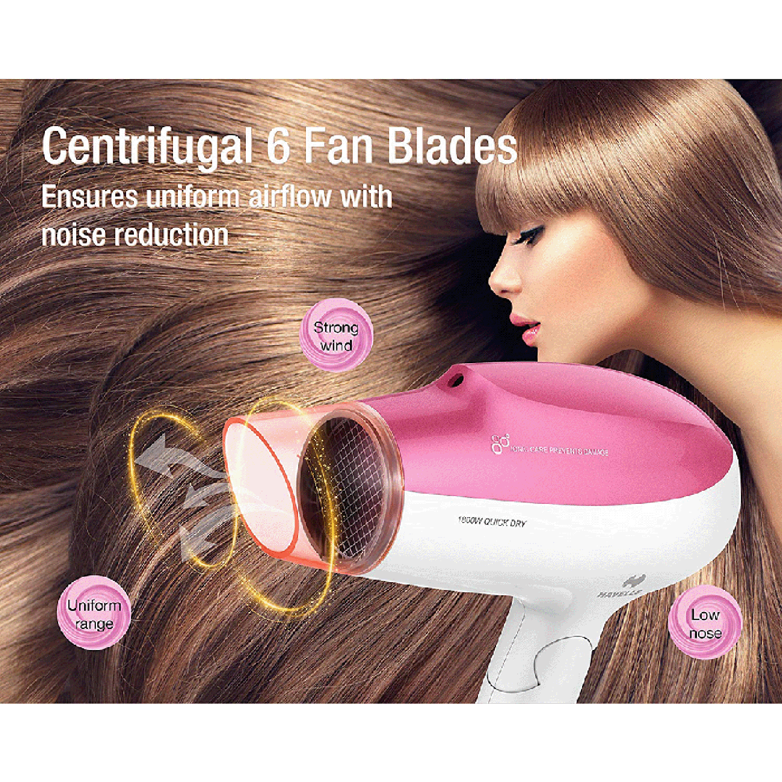 HAVELLS Hair Dryer with 3 Heat Settings (Heat Balance Technology, Pink)_3