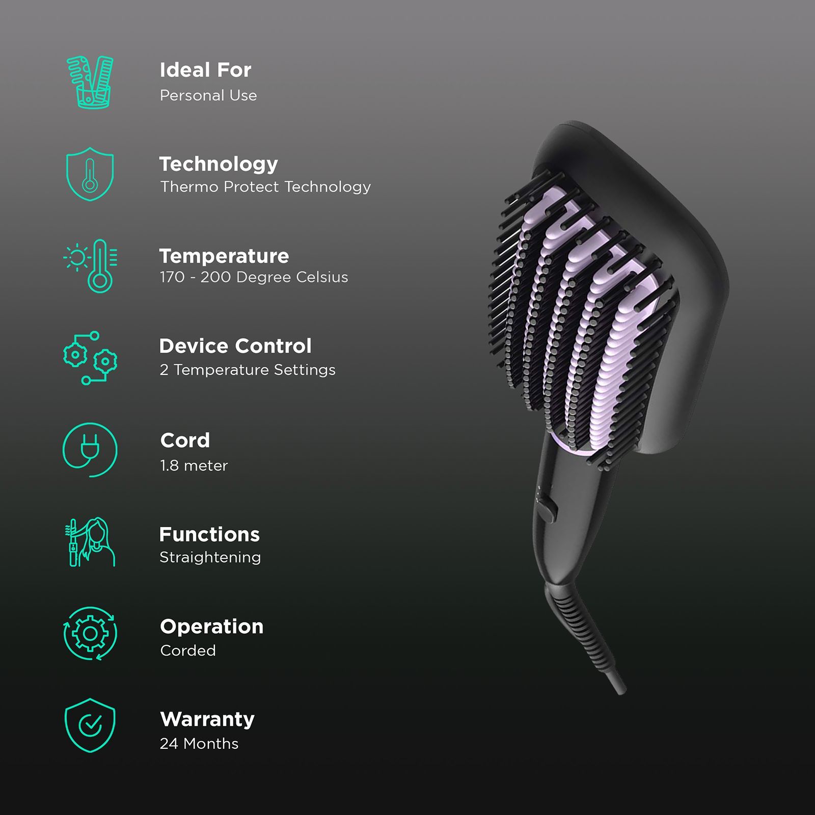 PHILIPS BHH880/10 Hair Straightening Brush with 2 Temperature Settings (Black)_3