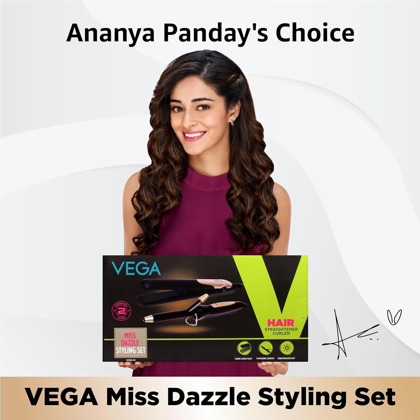 VEGA Miss Dazzle Hair Styler with Ceramic Coating Technology (LED Indicator, Black & Gold)_2