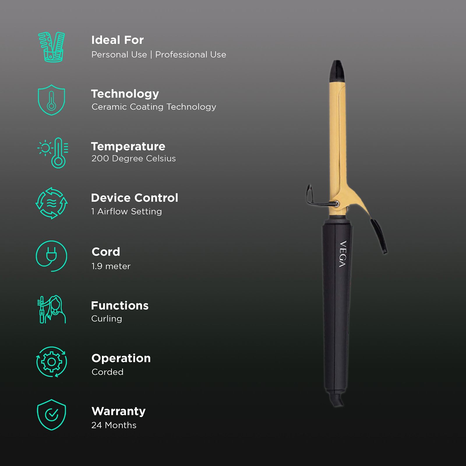 VEGA Ease Hair Styler with Ceramic Coating Technology (Cool Insulated Tip, Gold & Black)_3