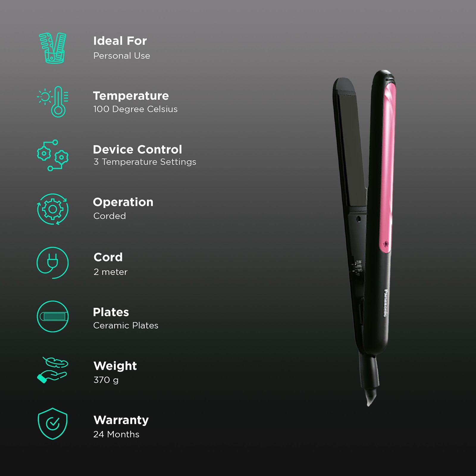 Panasonic EH-HV21-K62B Hair Straightener with 3 Temperature Settings (Keratin and Botanical Oil Infused Ceramic Plates, Black)_3