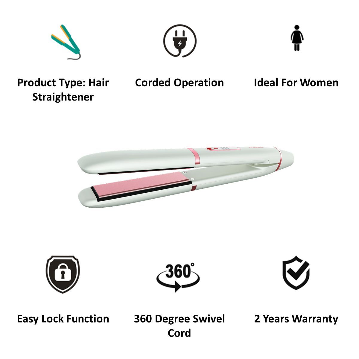 HAVELLS HS4109 Hair Straightener with LED Indicator (Floating Ceramic Coated Plates, White)_6