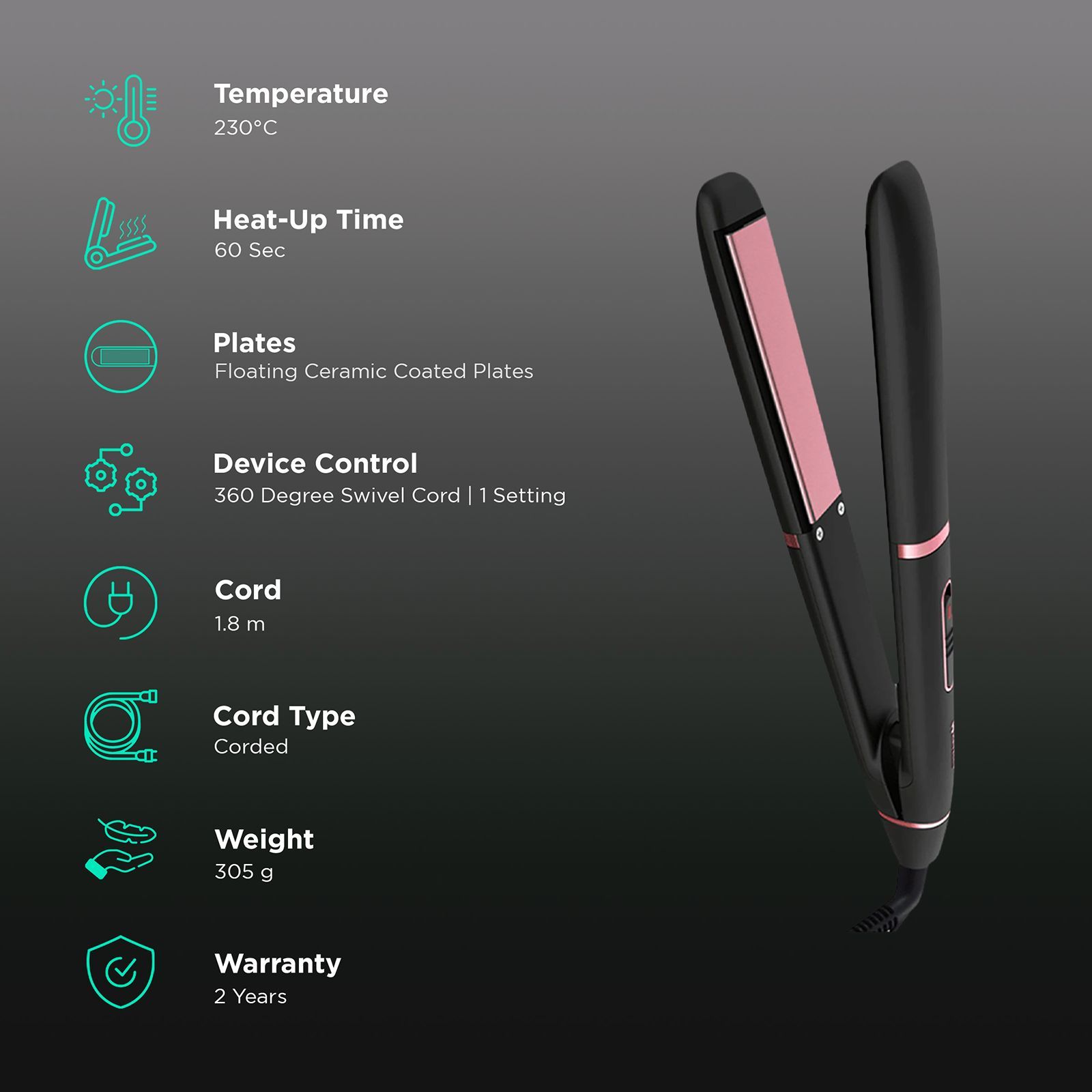 HAVELLS HS4109 Hair Straightener with LED Indicator (Floating Ceramic Coated Plates, Black)_3