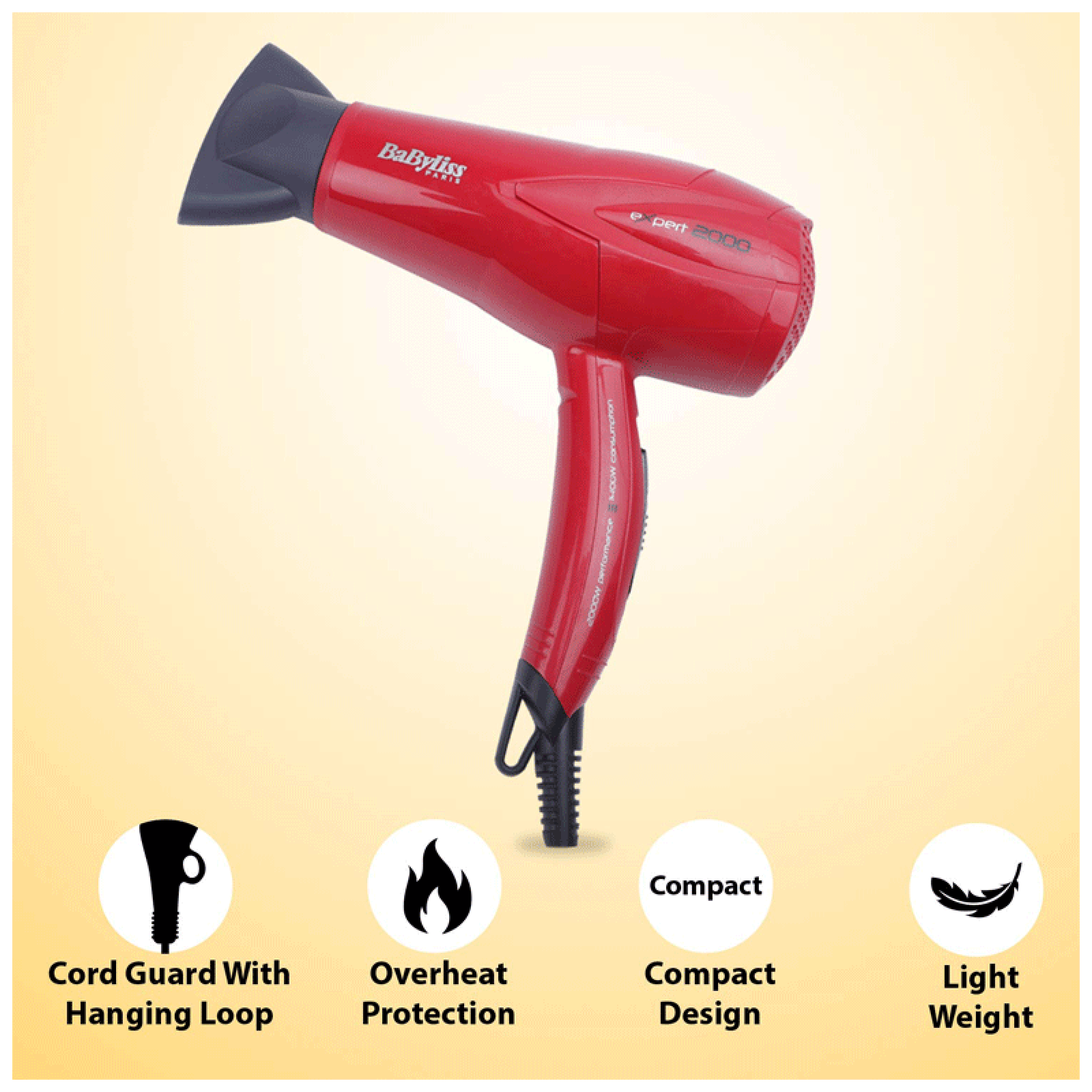 BaByliss D302RE Hair Dryer with 3 Heat Settings (Narrow Centre Nozzle, Red)_7