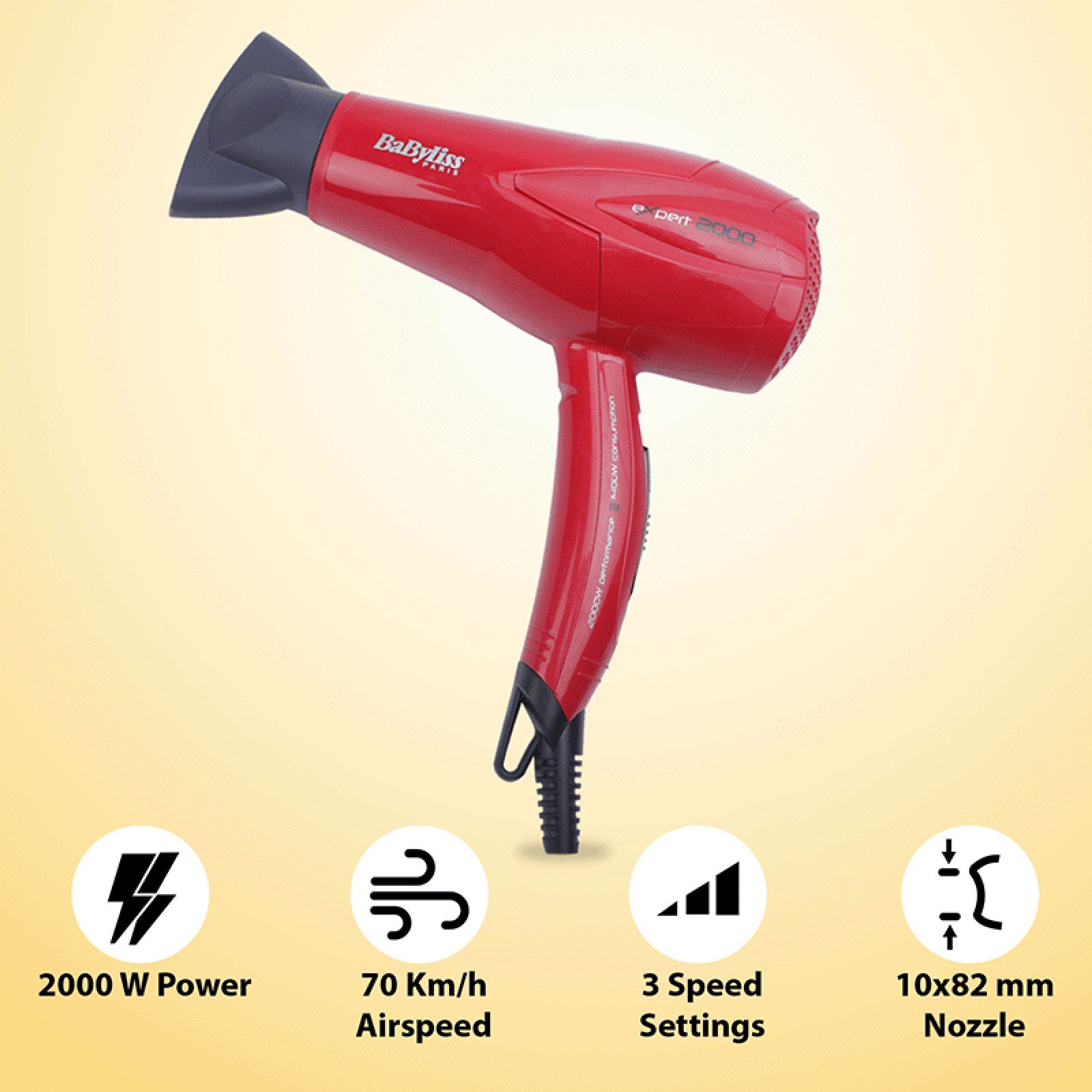 BaByliss D302RE Hair Dryer with 3 Heat Settings (Narrow Centre Nozzle, Red)_5