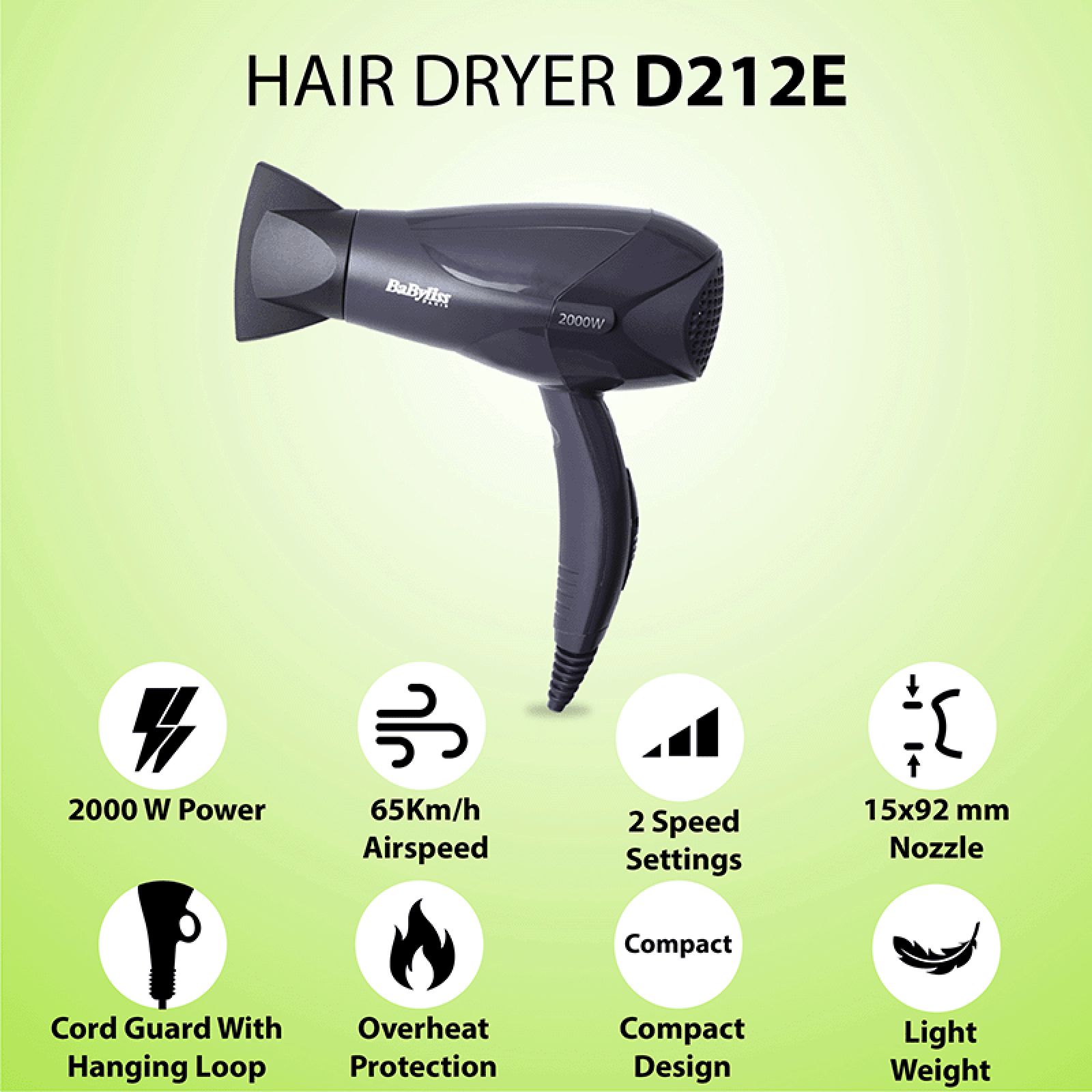 BaByliss D212E Hair Dryer with 2 Heat Settings and Cool Shot (Fast Drying, Black)_6