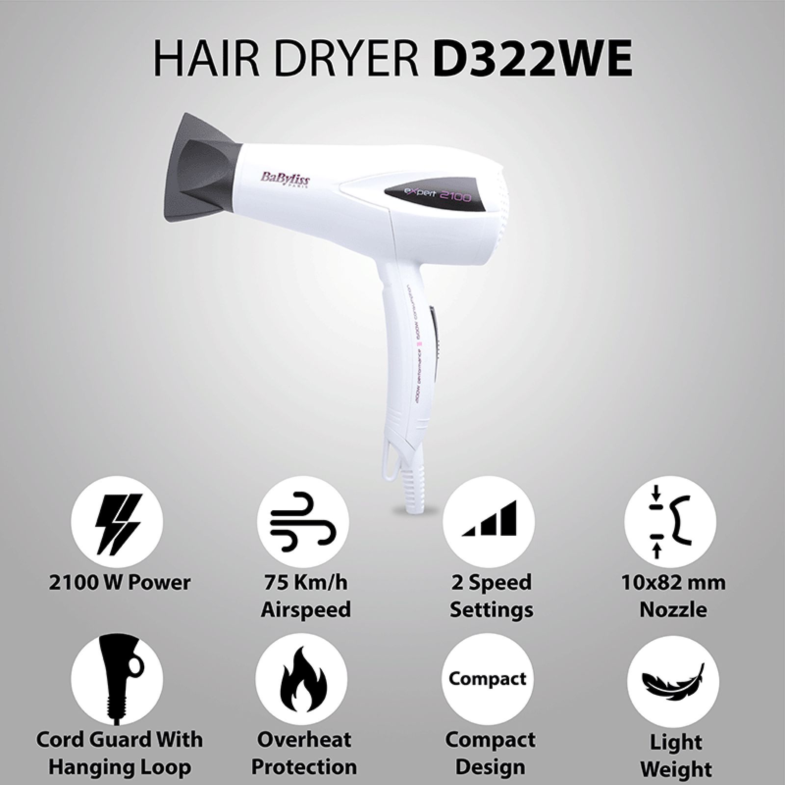 BaByliss D322WE Hair Dryer with 2 Heat Settings (Adjustable Diffuser, White)_11