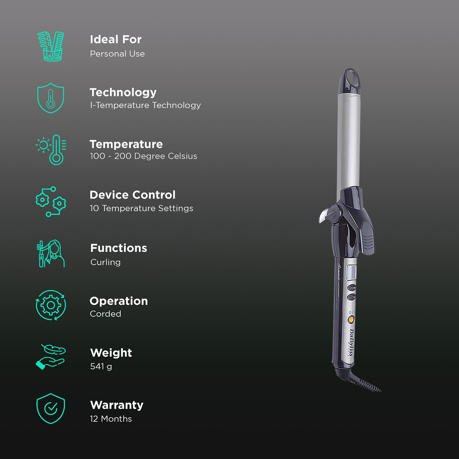 BaByliss Hair Curler with I-Temperature Technology (Ceramic Plates, Black)_3