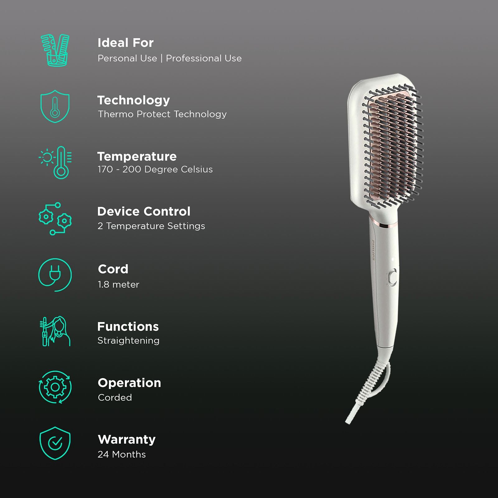 PHILIPS Advanced Hair Straightening Brush with Thermo Protect Technology (Pearl White) PHILIPS Advanced Hair Straightening Brush with Thermo Protect Technology (Pearl White)_3