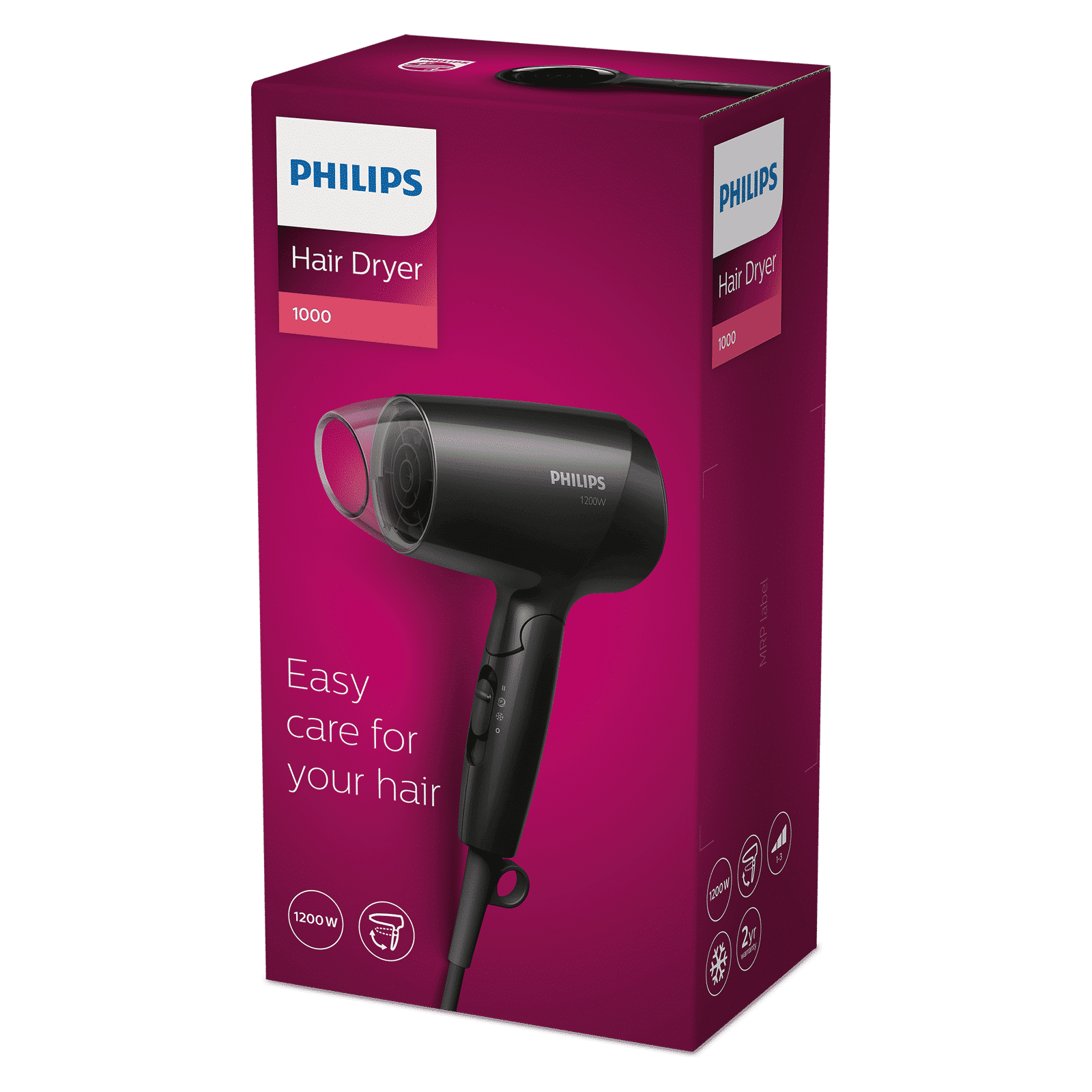 PHILIPS EssentialCare Hair Dryer with 3 Heat Settings & Cool Air Function (Thermo Protect Technology, Black)_6