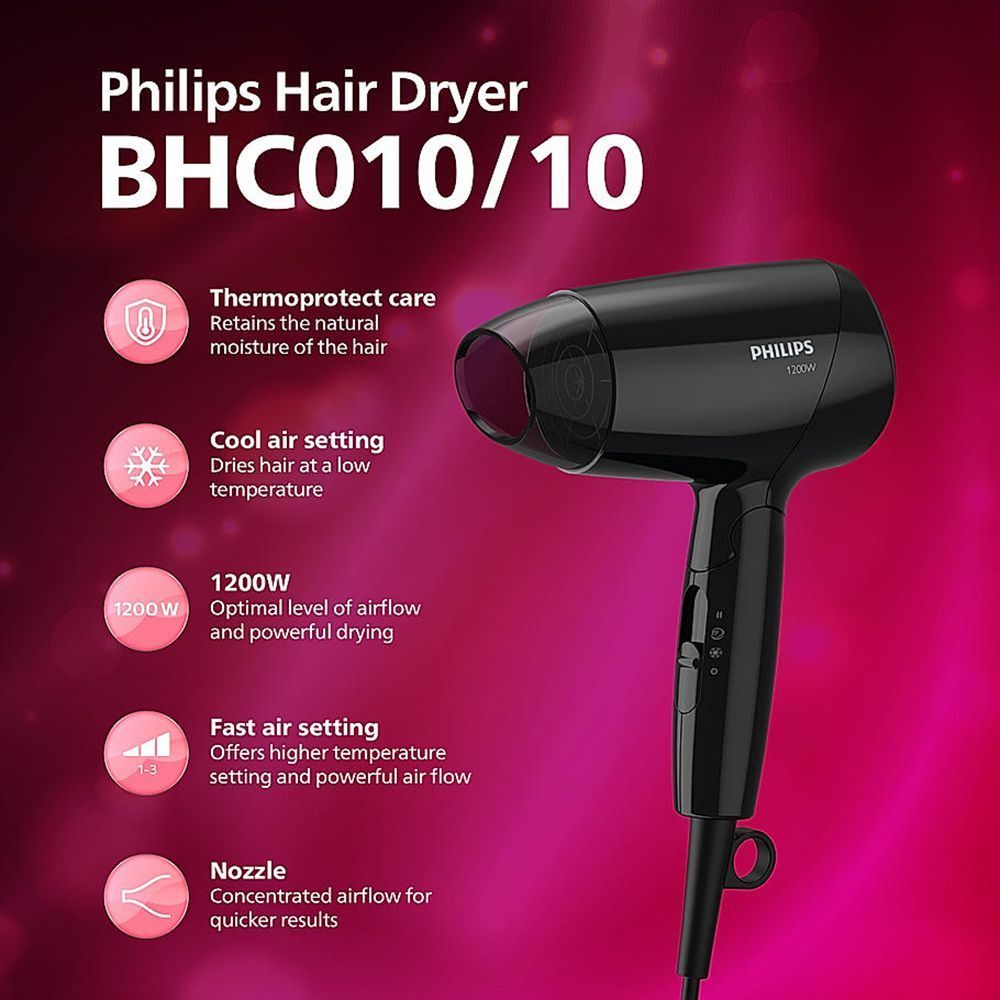 PHILIPS EssentialCare Hair Dryer with 3 Heat Settings & Cool Air Function (Thermo Protect Technology, Black)_9