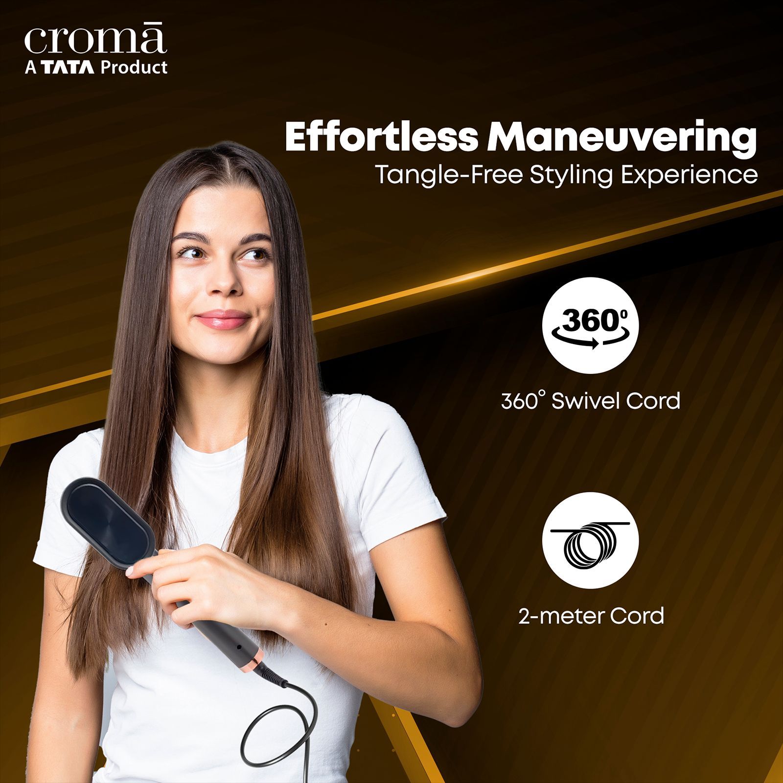 Croma Hair Straightening Brush with Ionic Care Function (Sky Grey)_7