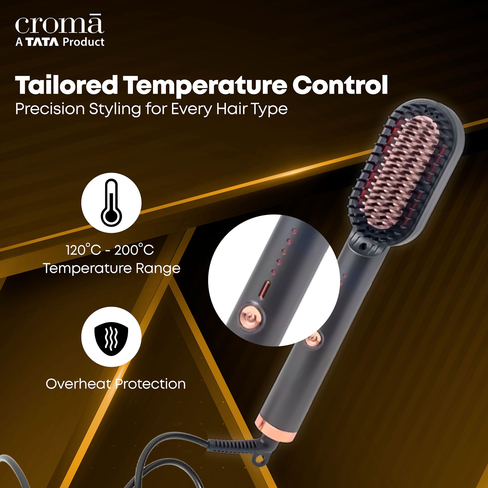 Croma Hair Straightening Brush with Ionic Care Function (Sky Grey)_8