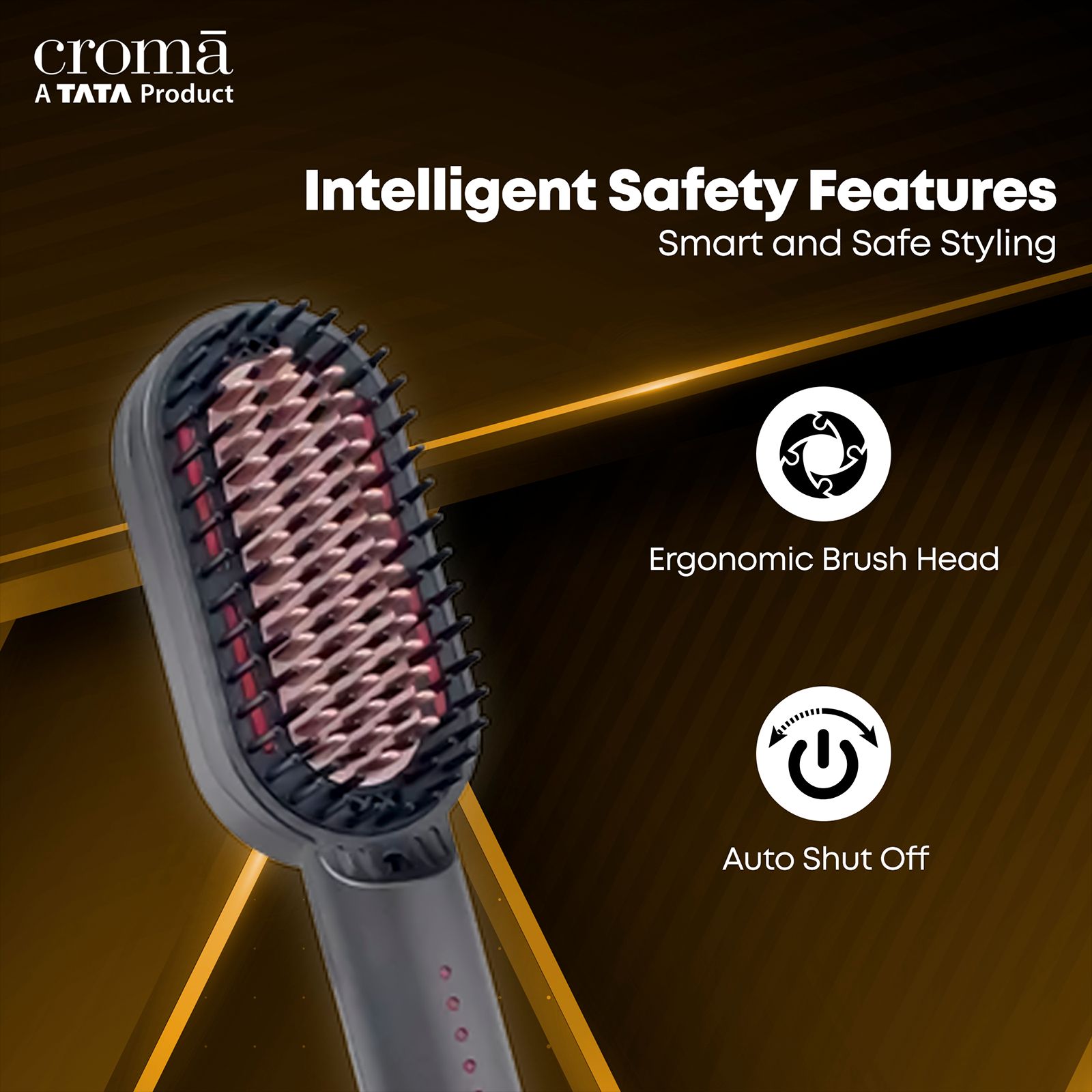 Croma Hair Straightening Brush with Ionic Care Function (Sky Grey)_9