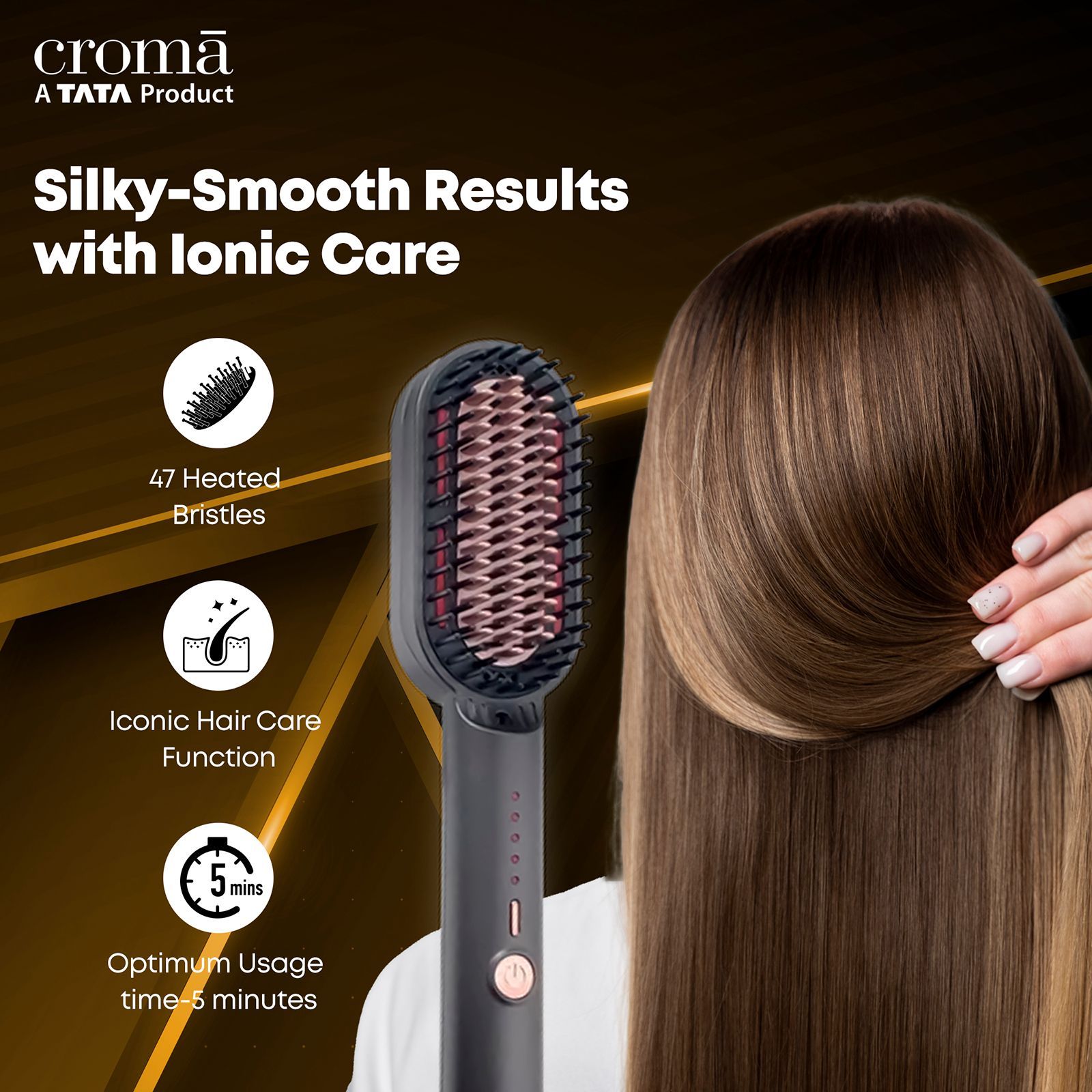 Croma Hair Straightening Brush with Ionic Care Function (Sky Grey)_10