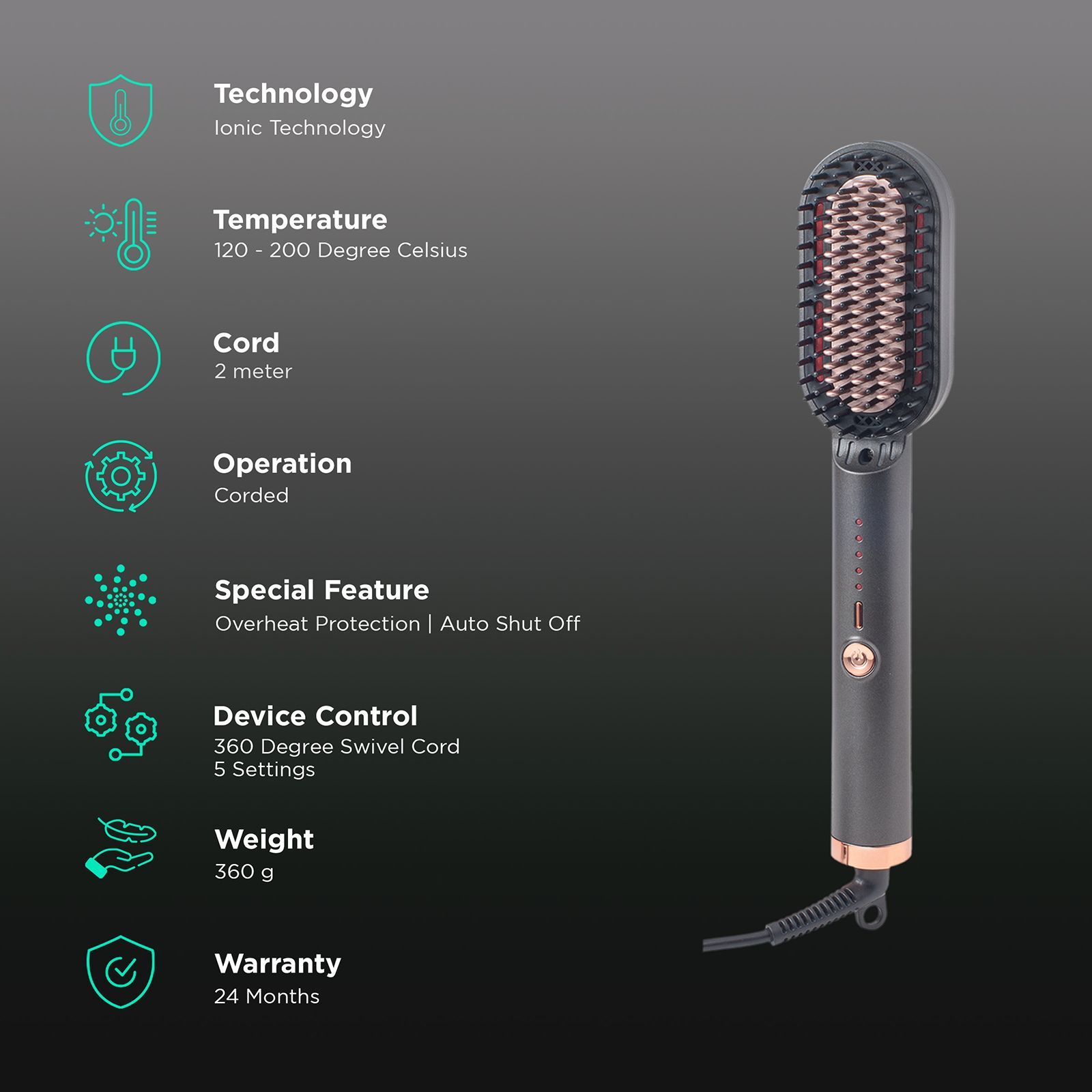 Croma Hair Straightening Brush with Ionic Care Function (Sky Grey)_2