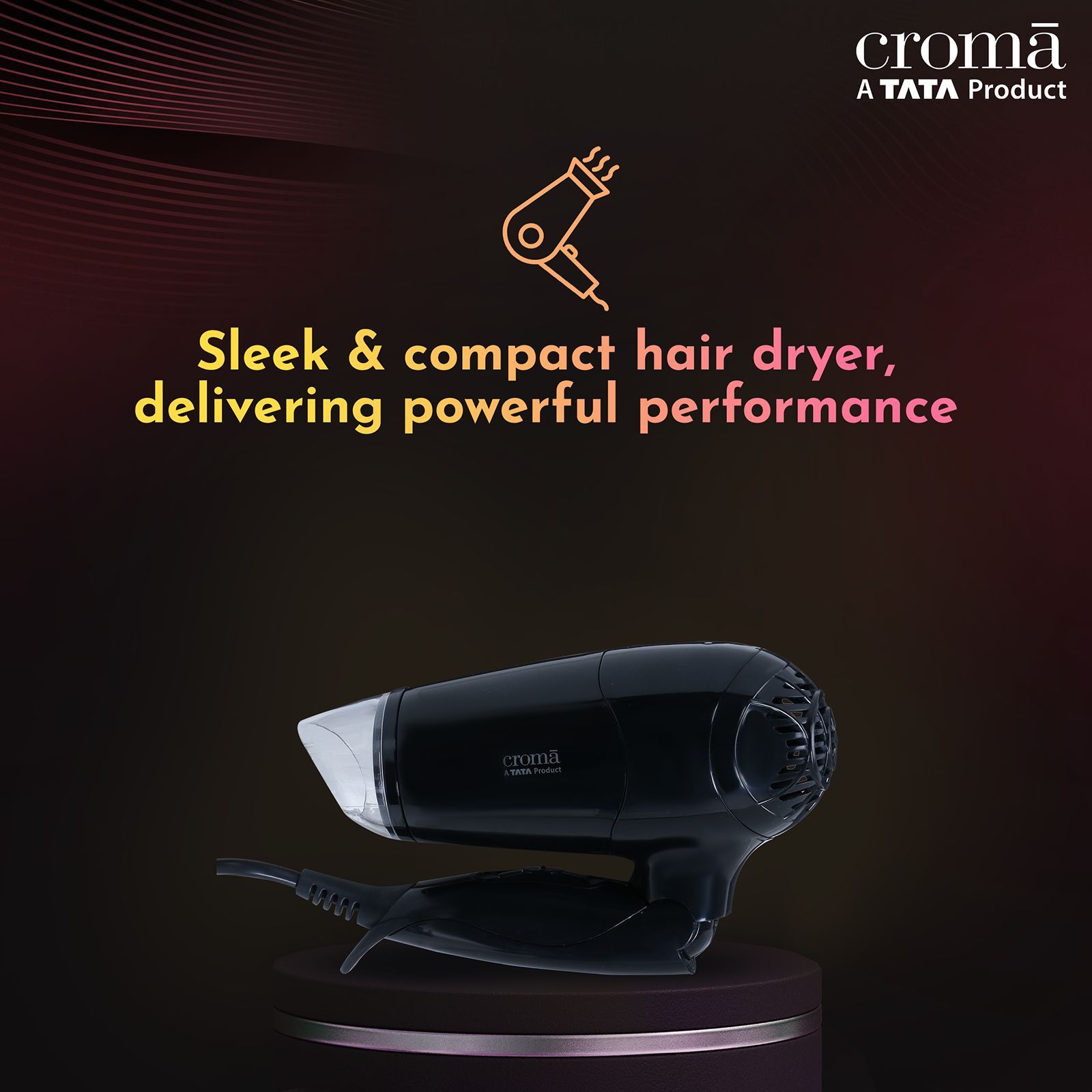 Croma Hair Dryer with 2 Heat Settings & Cool Shot (Built-in Thermostat & Thermal Fuse, Black)_4
