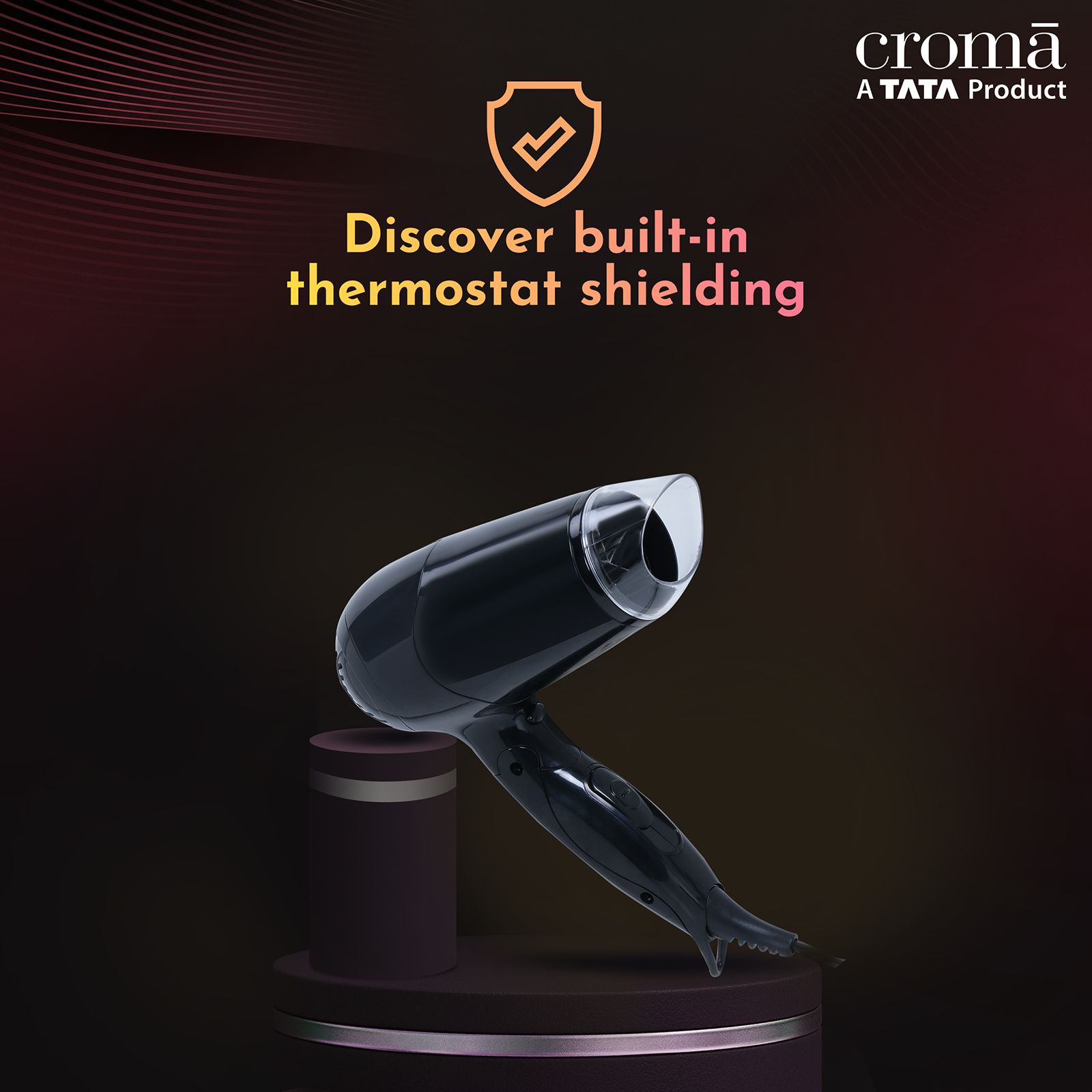 Croma Hair Dryer with 2 Heat Settings & Cool Shot (Built-in Thermostat & Thermal Fuse, Black)_6