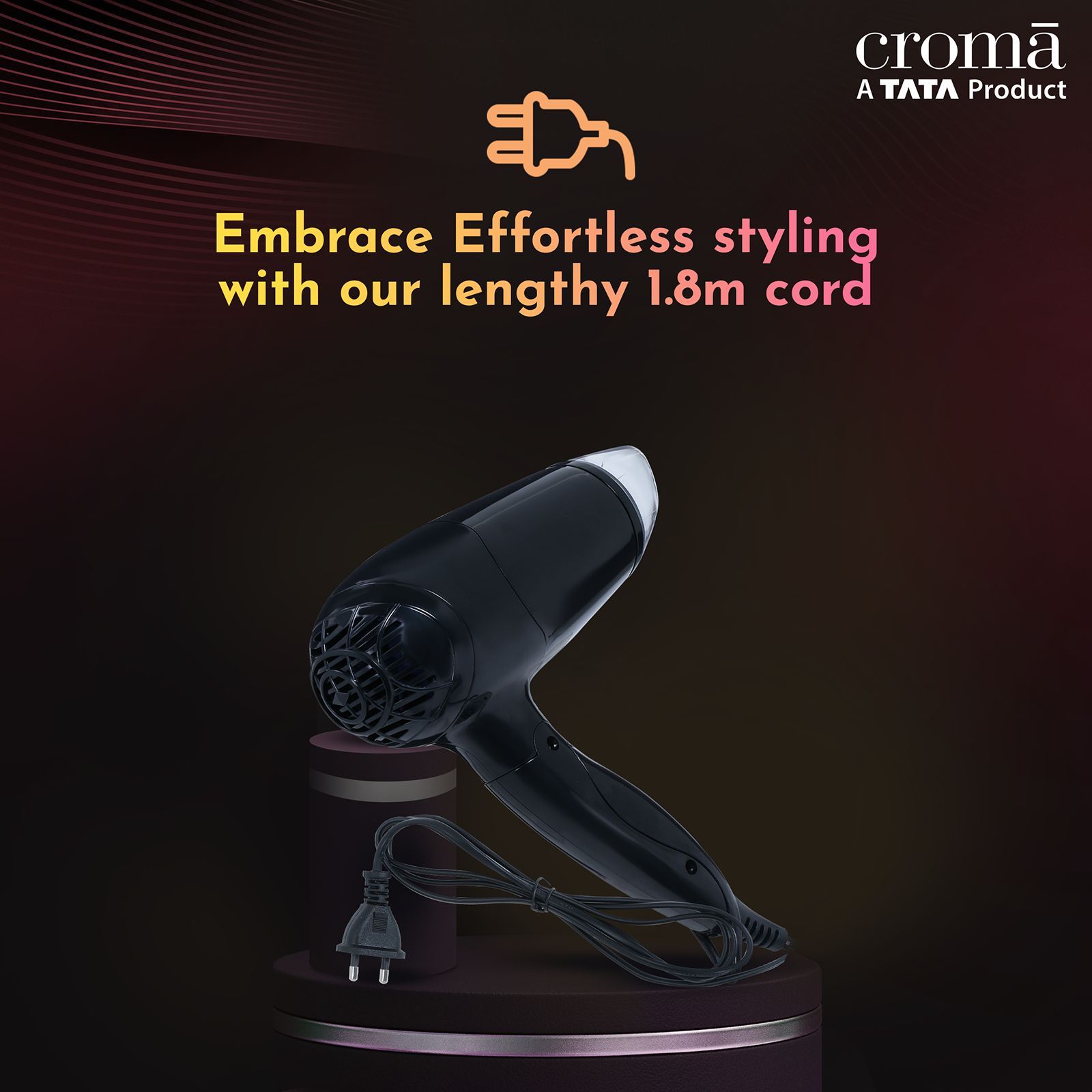 Croma Hair Dryer with 2 Heat Settings & Cool Shot (Built-in Thermostat & Thermal Fuse, Black)_8